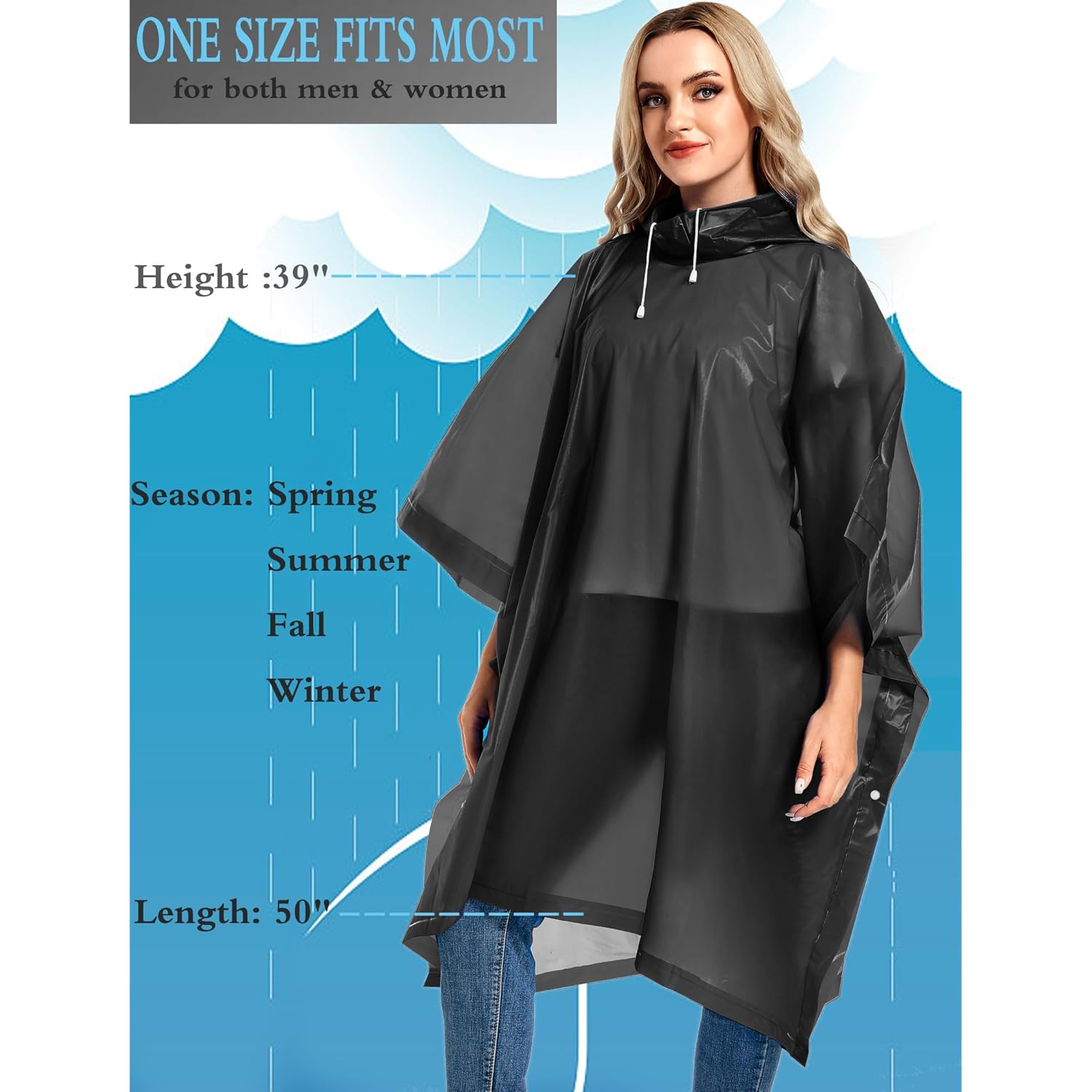 2 Pack Rain Ponchos for Adults Reusable - - Image 4