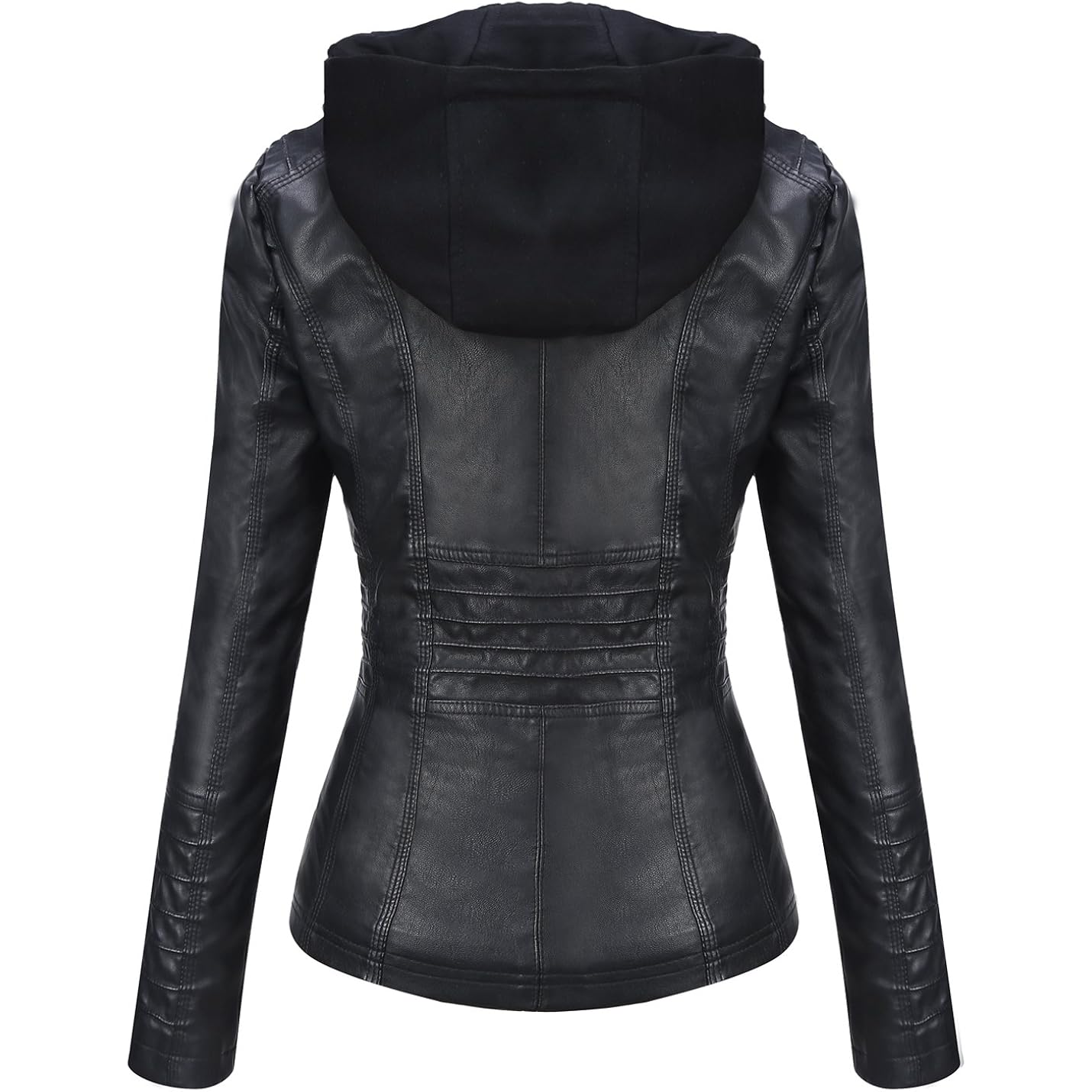 Tanming Dam Faux läder jacka Hooded Moto Biker - Image 2