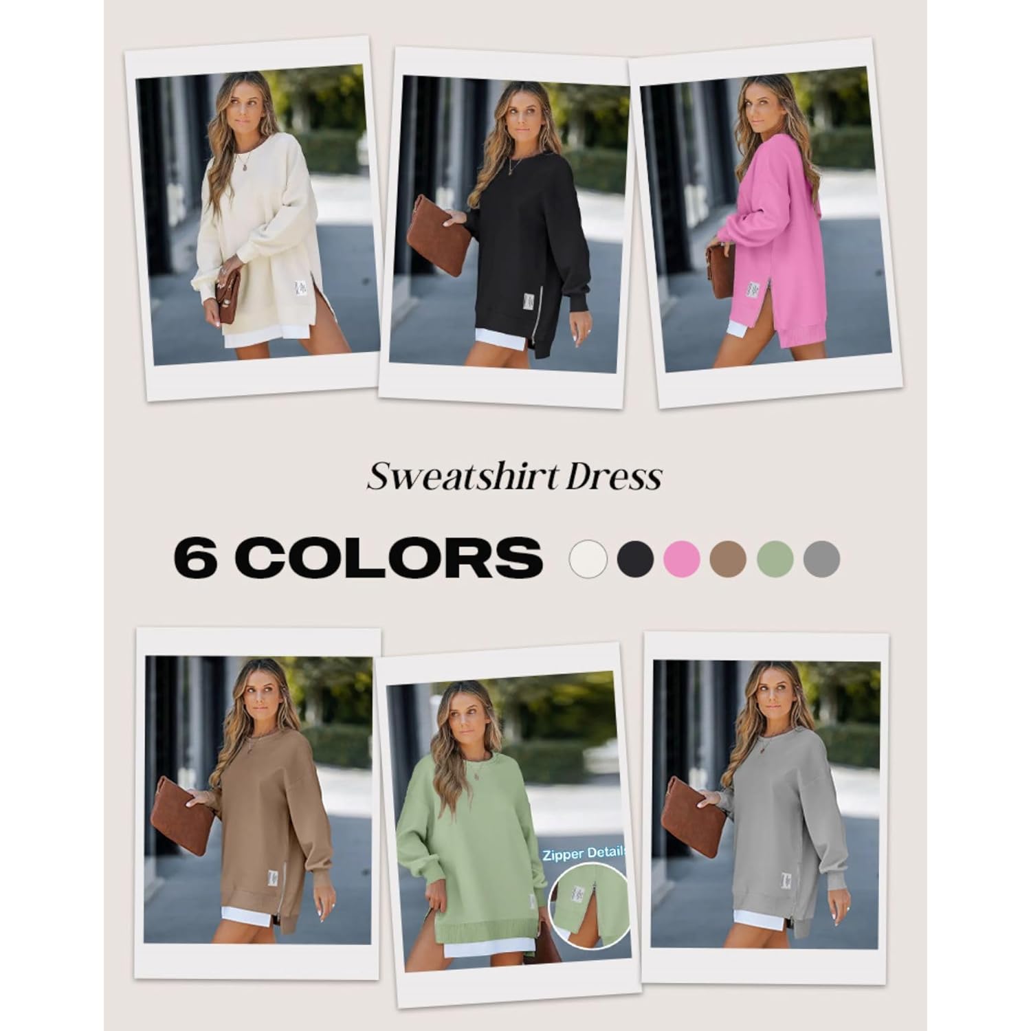 CHICME Dam Long Sleeve dragkedja Slit oversized sweatshirt - Image 6