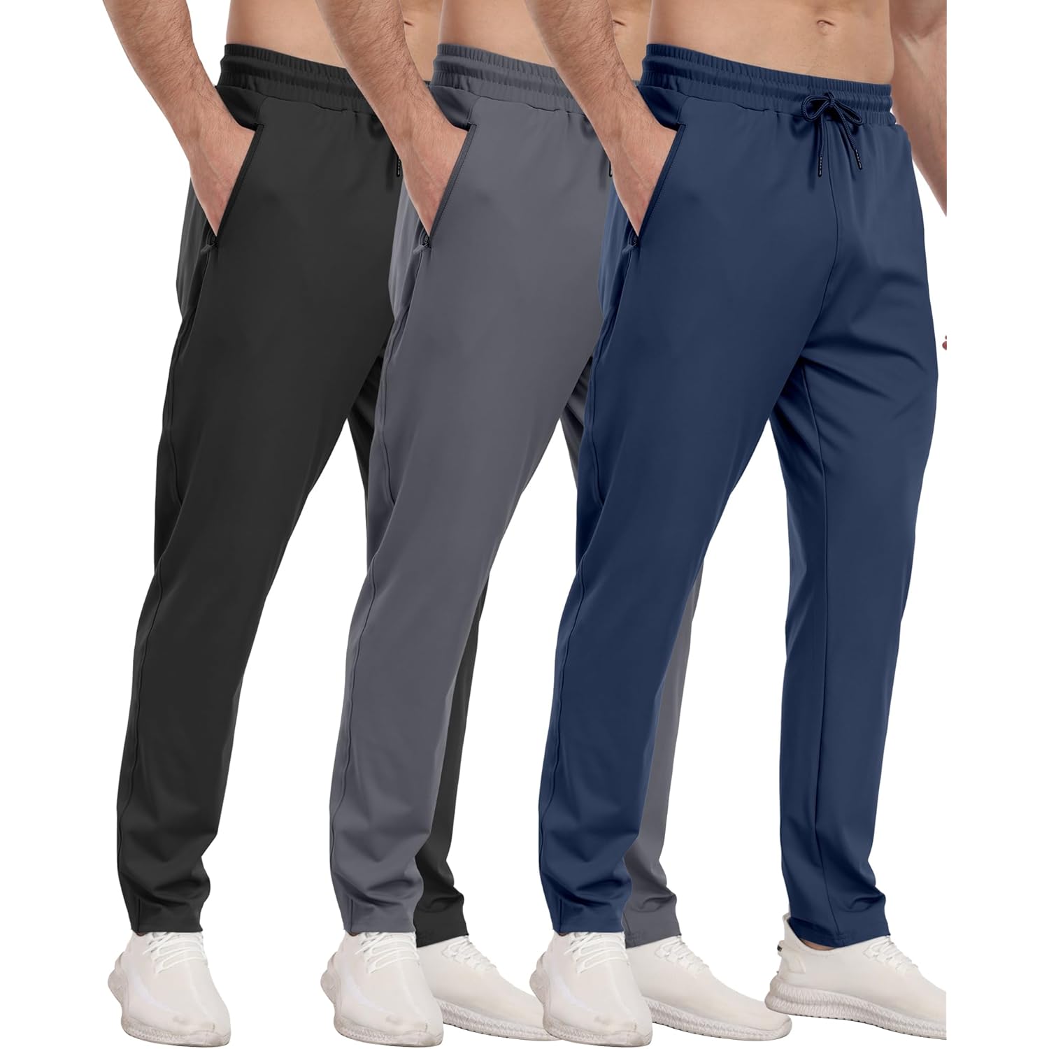 3 Pack Herr Athletic joggers with Zipper Pockets,Workout