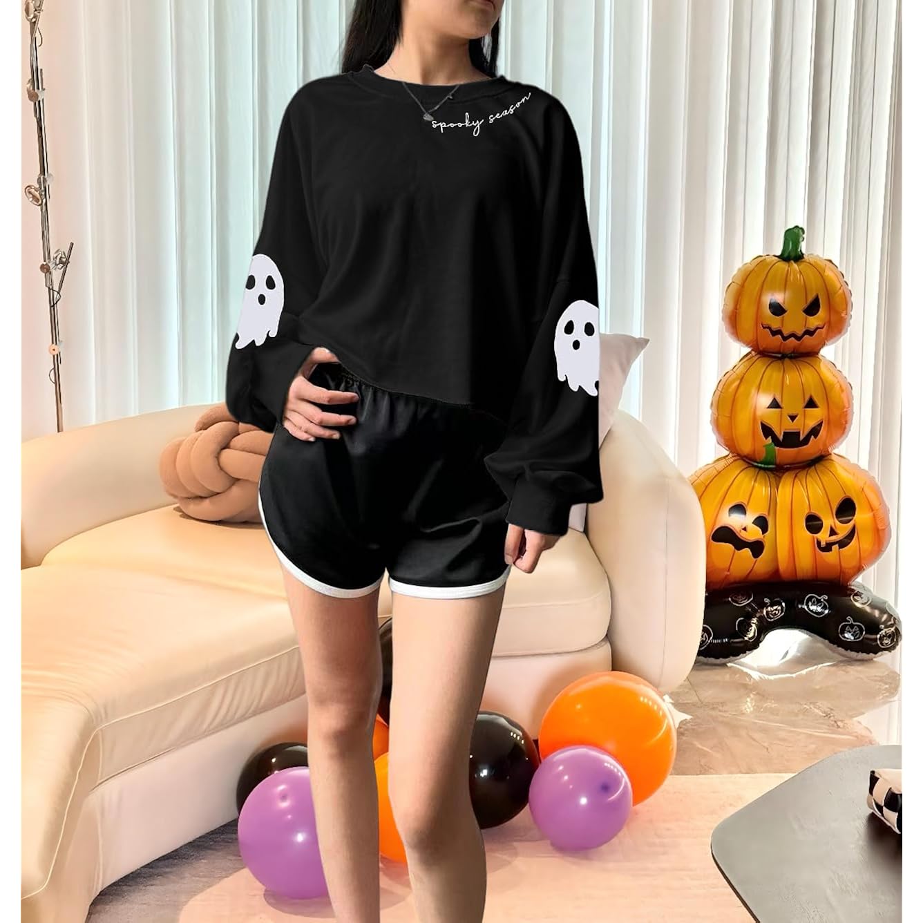 Dam Retor Ghost Skull Crop sweatshirt Fall Halloween - Image 3