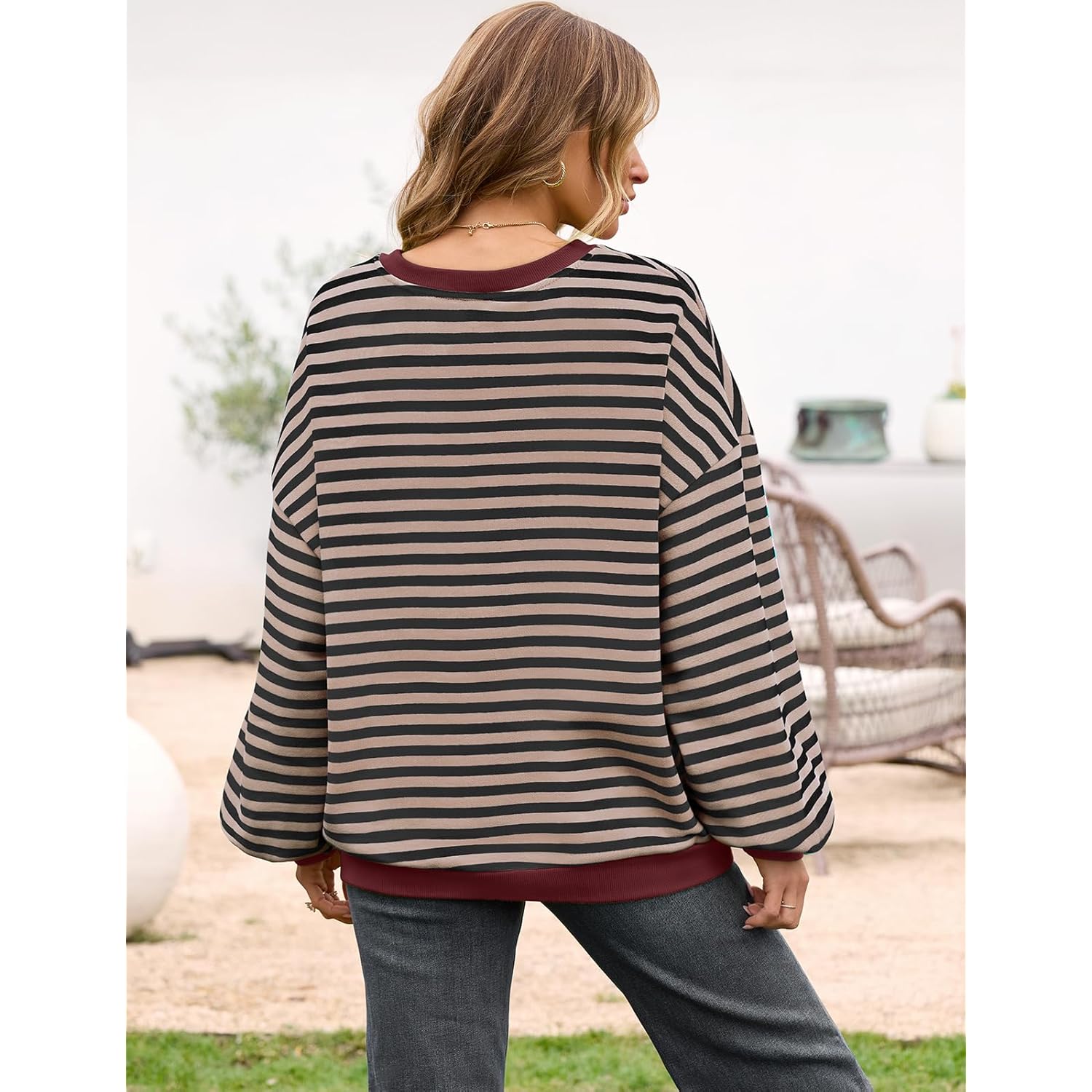 UEU Dam oversized Striped Crewneck sweatshirt Long Sleeve - Image 5