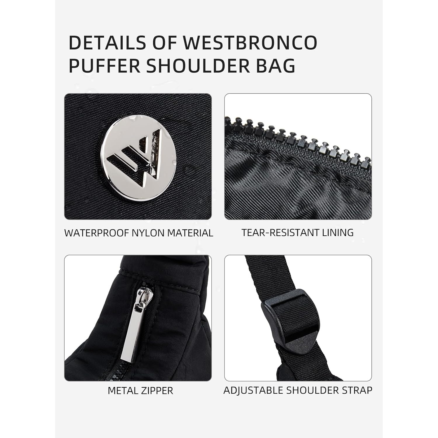 WESTBRONCO Small Puffer Crescent axelväska for Women, Nylon - Image 5