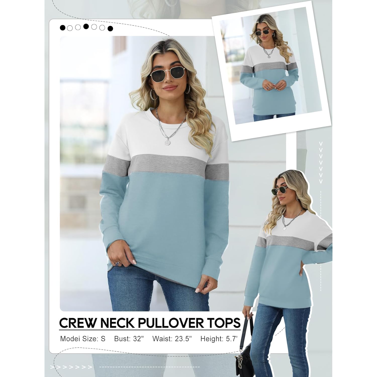 TICTICMIMI Dam Casual Long Sleeve Color Block/Solid Tops - Image 4
