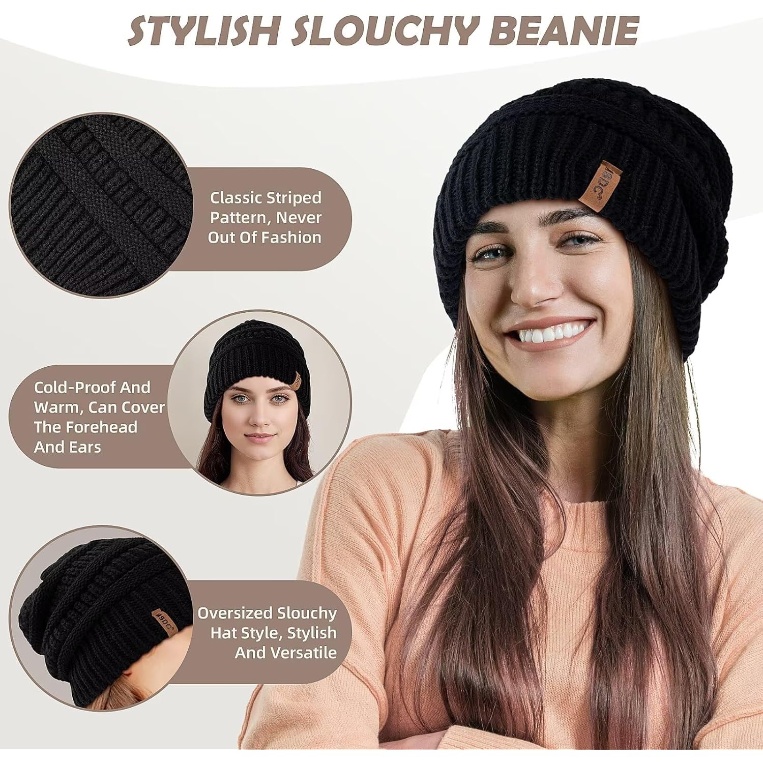 3 Pack Satin Lined beanie for Women, Warm - Image 5