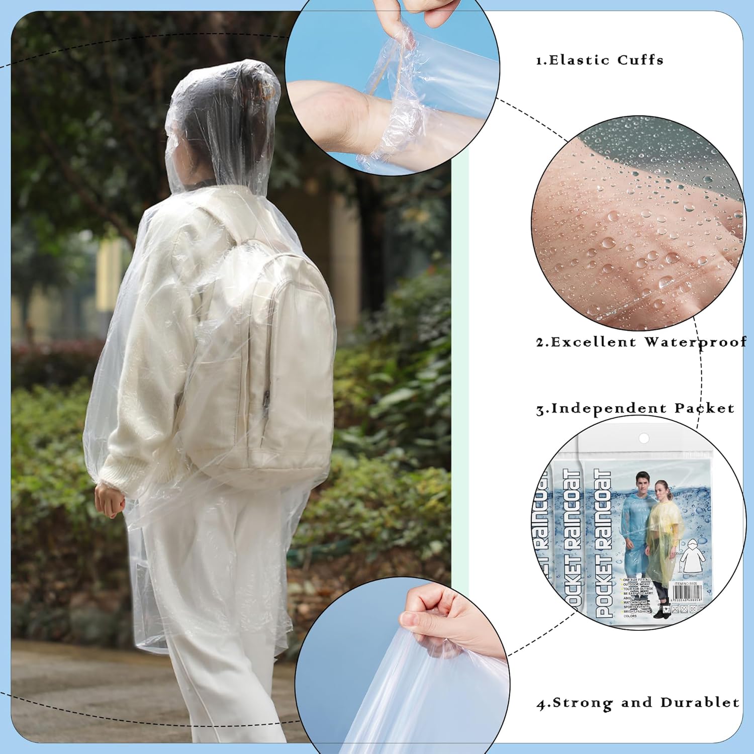 10 Pack Disposable Rain Ponchos for Adults, Card-Sized - Image 3