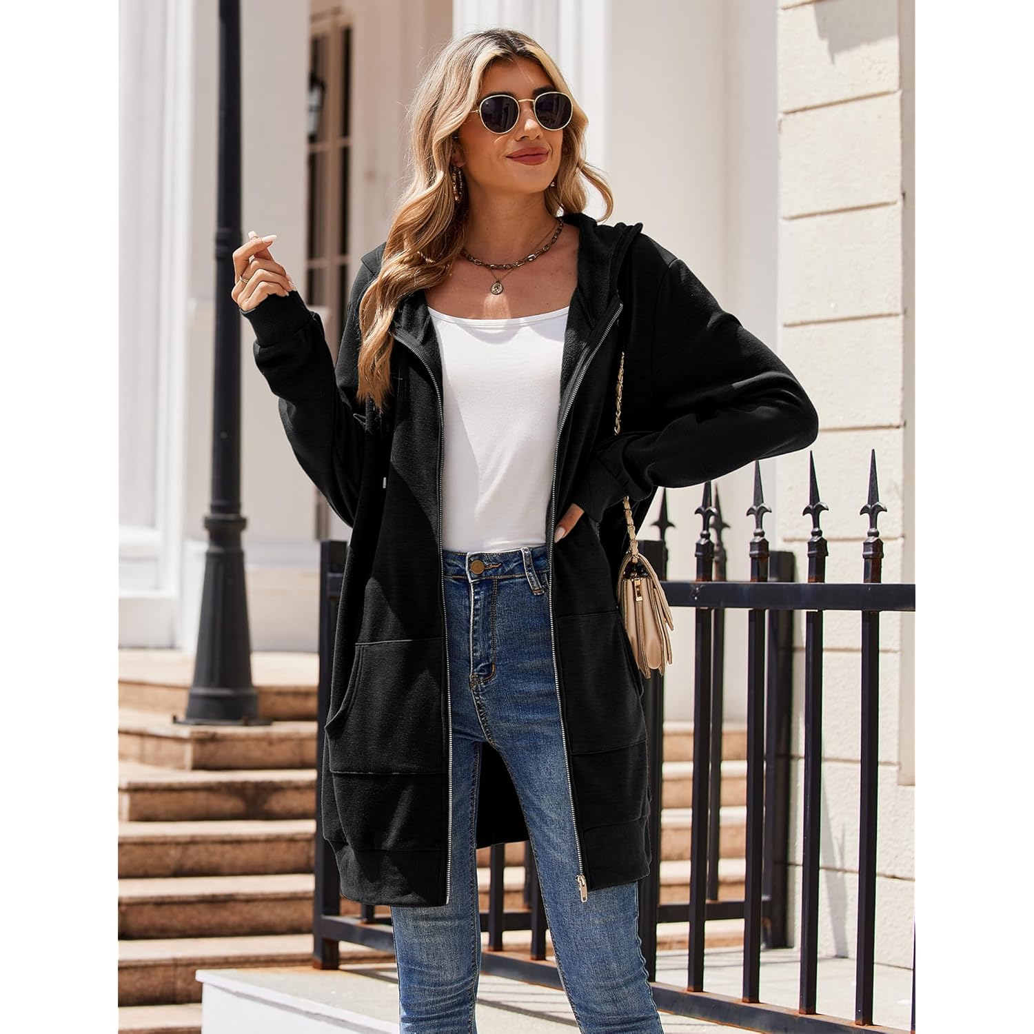 Zeagoo dragkedja hoodie For Dam Long Sleeve oversized - Image 3