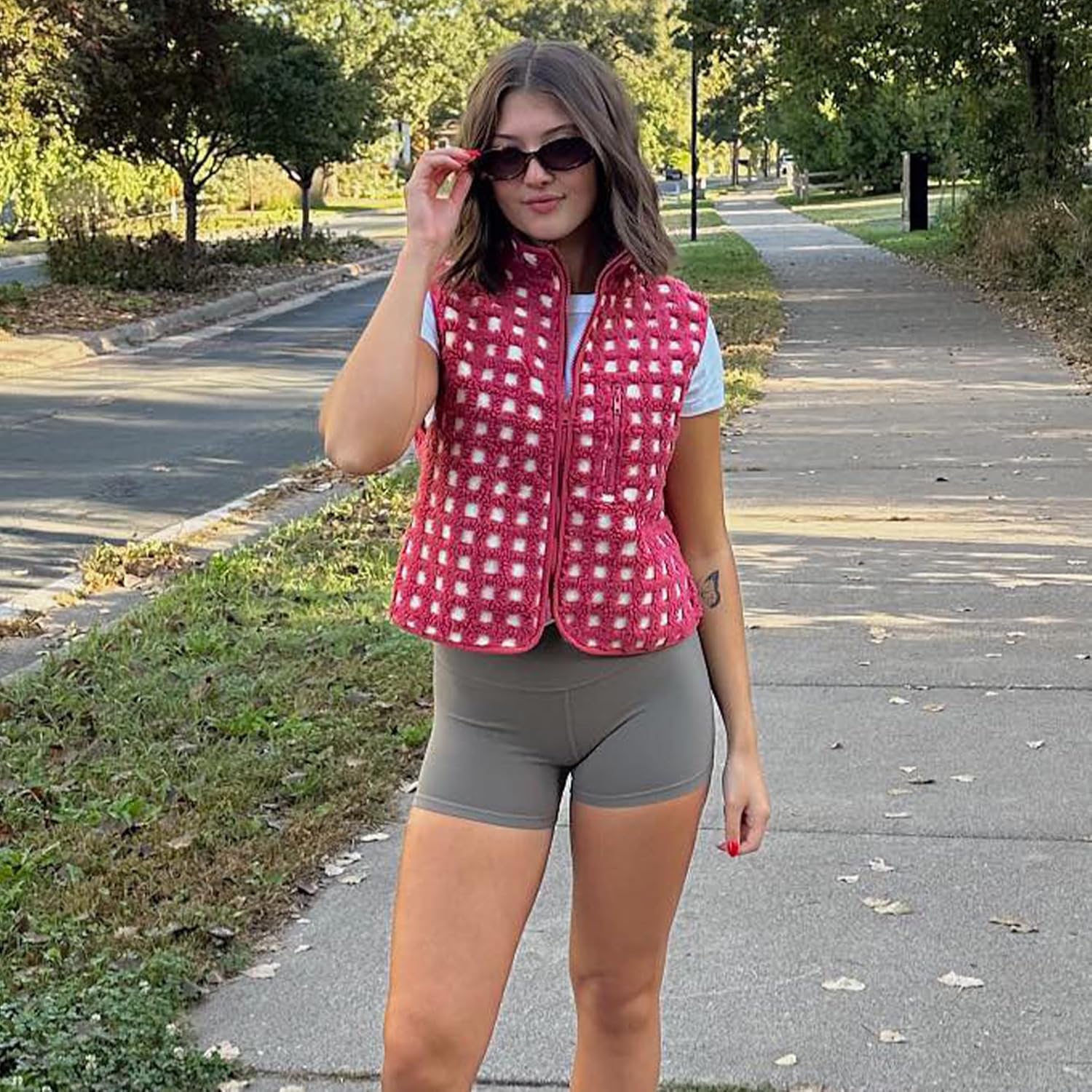 Dam Checkered Sherpa väst Sleeveless Winter Fleece jacka - Image 6