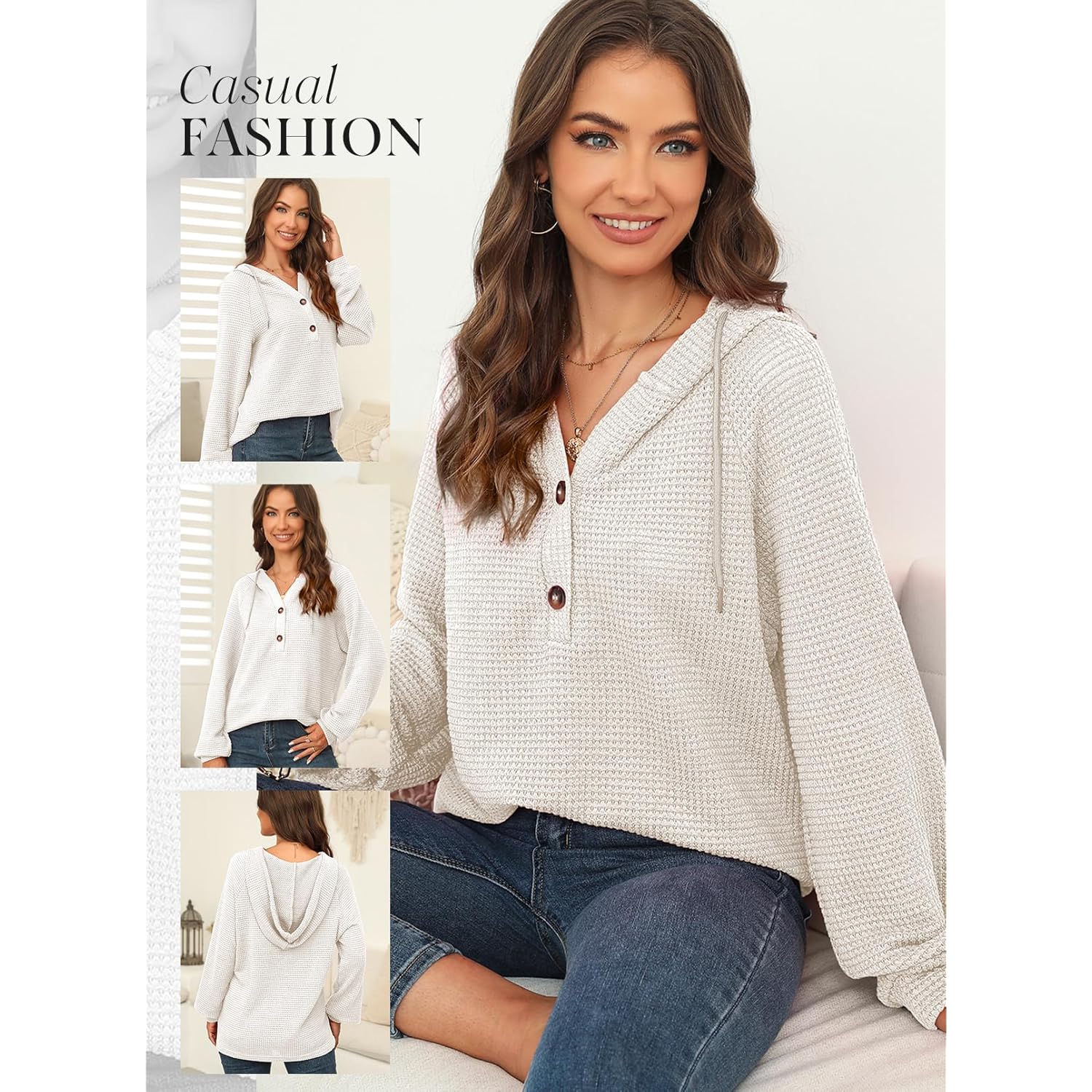 Dokotoo hoodie for Dam Waffle Knit Long Sleeve - Image 4