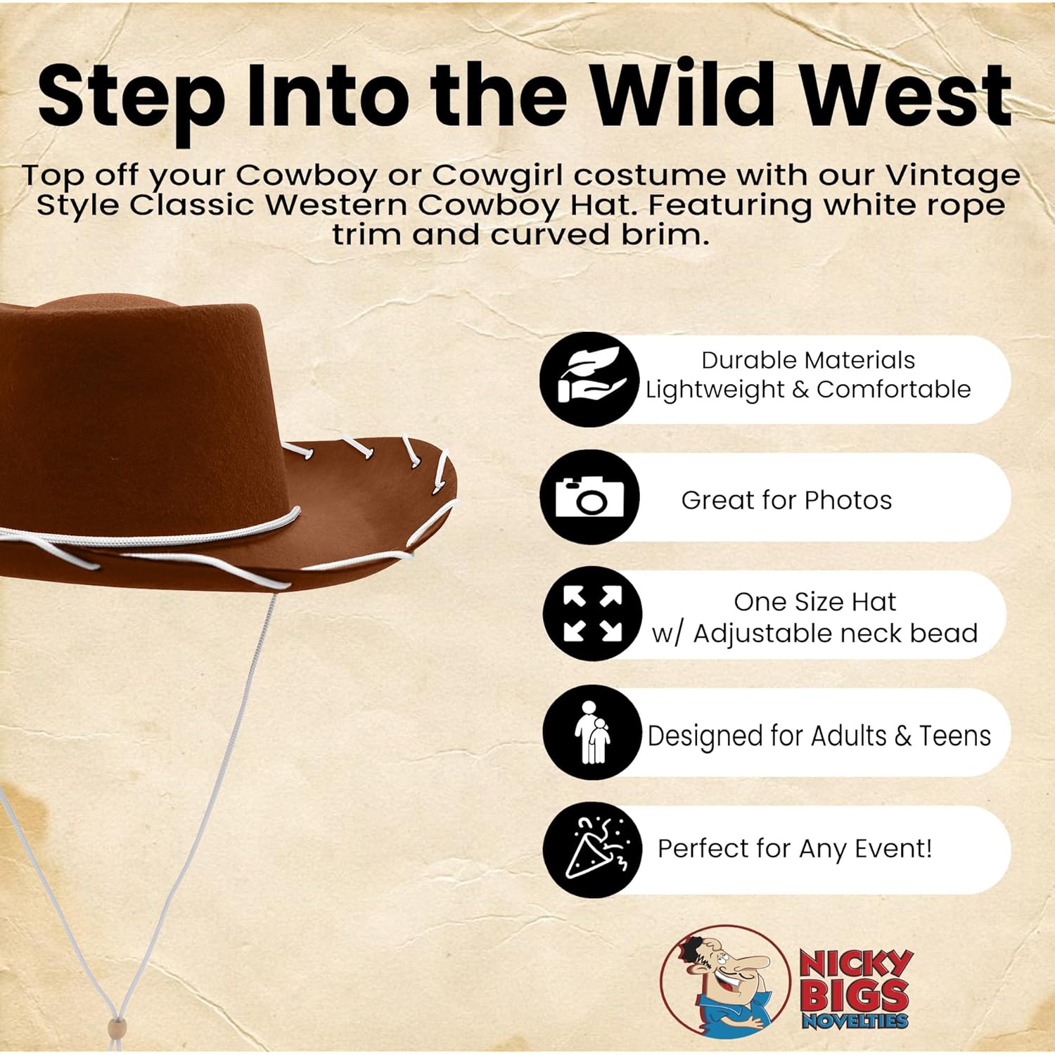 Nicky Bigs Novelties Adult Western Sheriff Costume hatt - Image 2