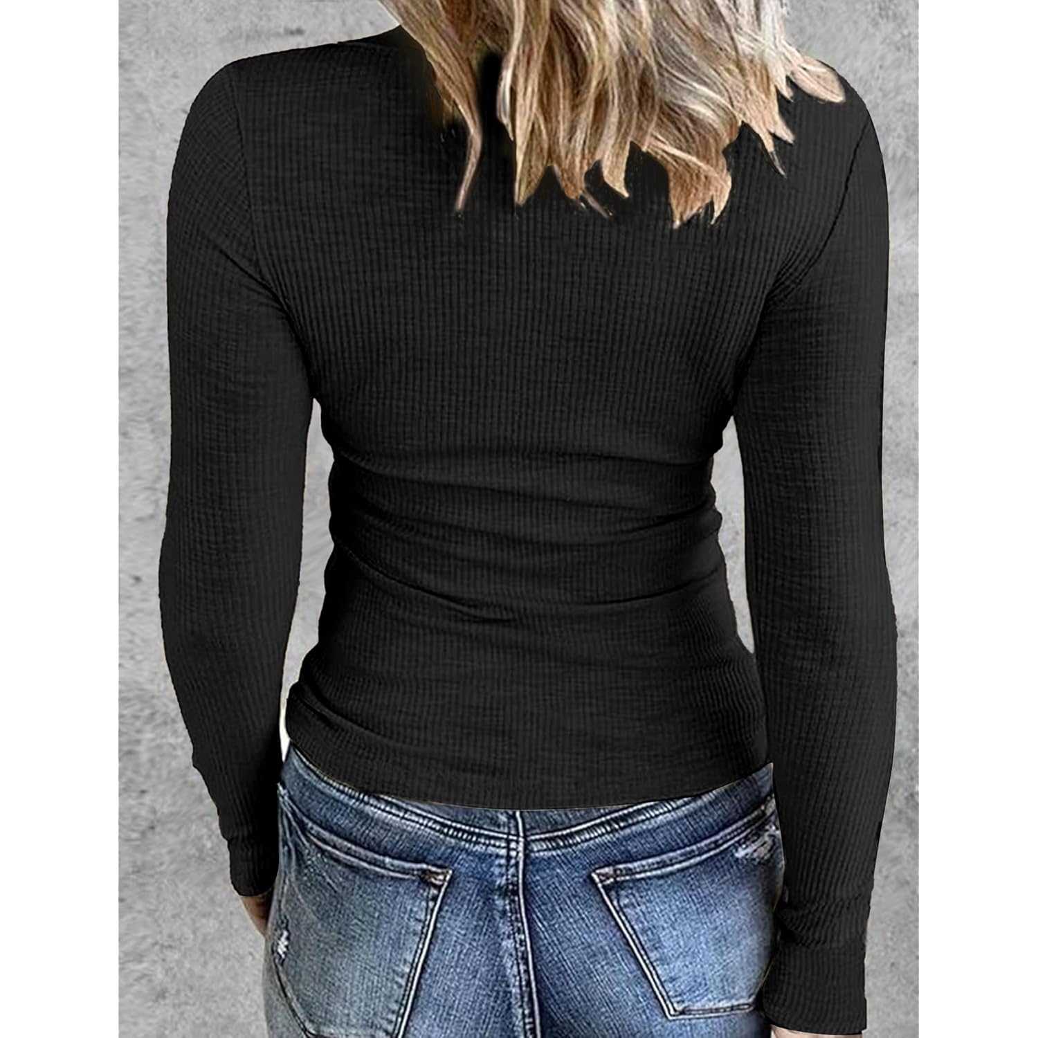 Zeagoo Dam långärmad Stretch Crewneck ribb t‑skjorta slim - Image 4