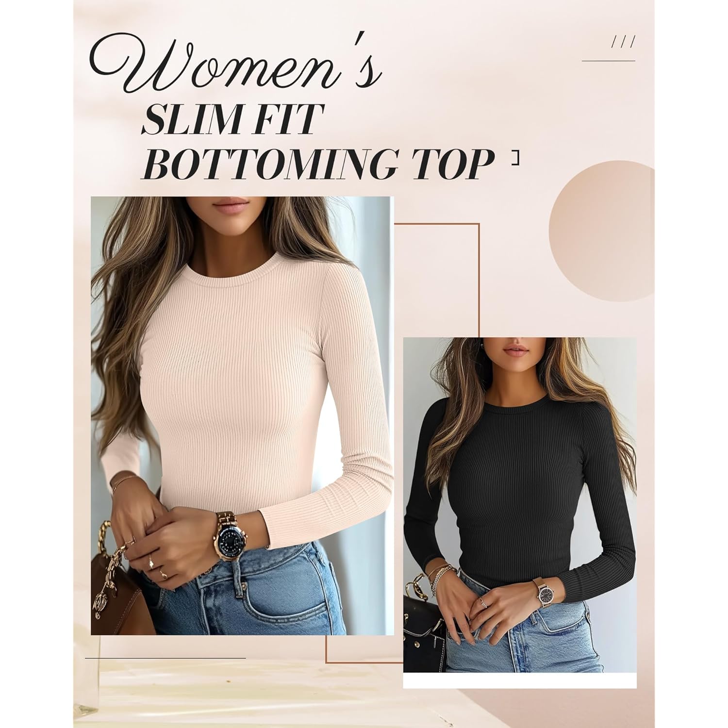 Ficerd 3 Pack Dam ribb långärmad topp, rund - Image 3