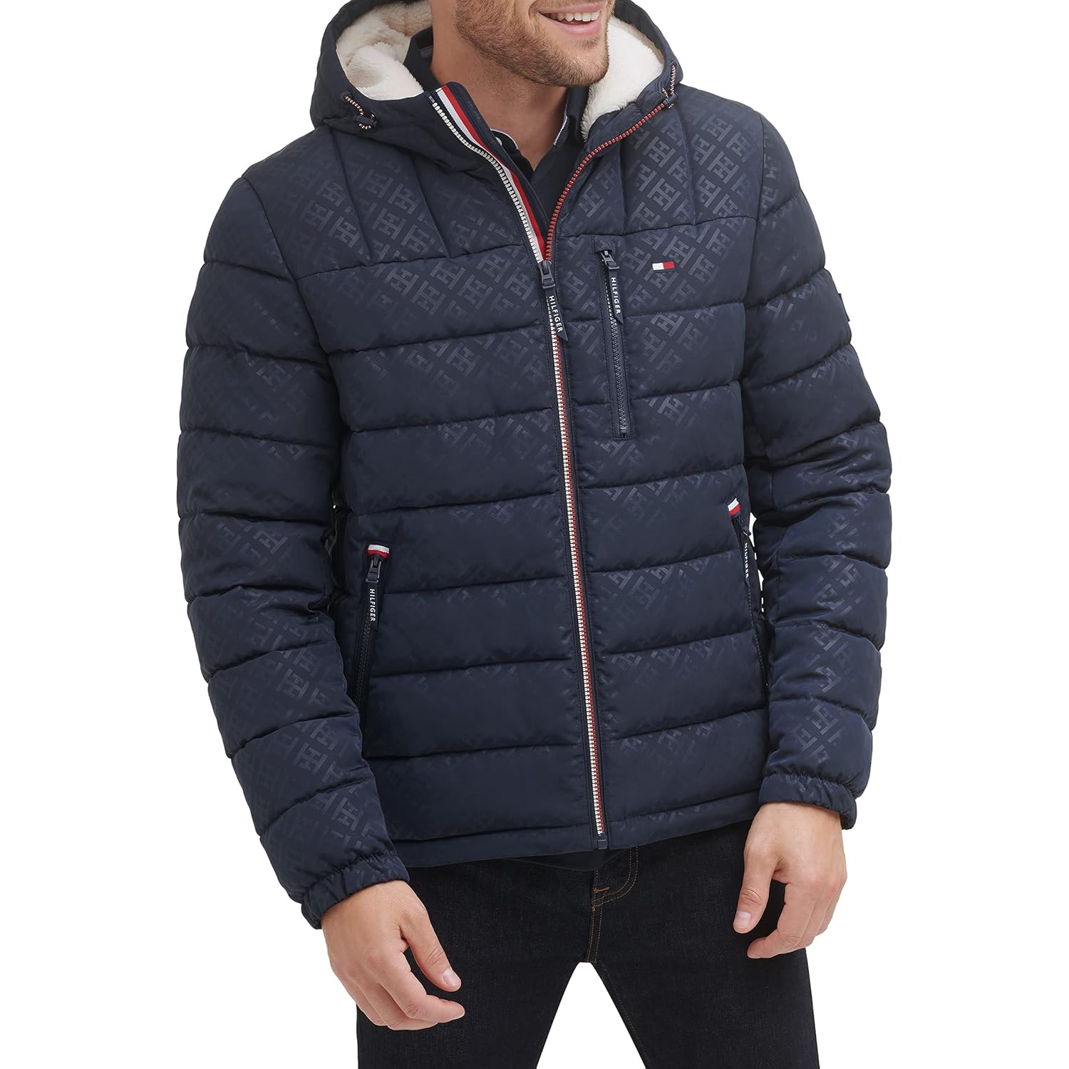Tommy Hilfiger Herr Midweight Sherpa Lined Hooded vattenavvisande