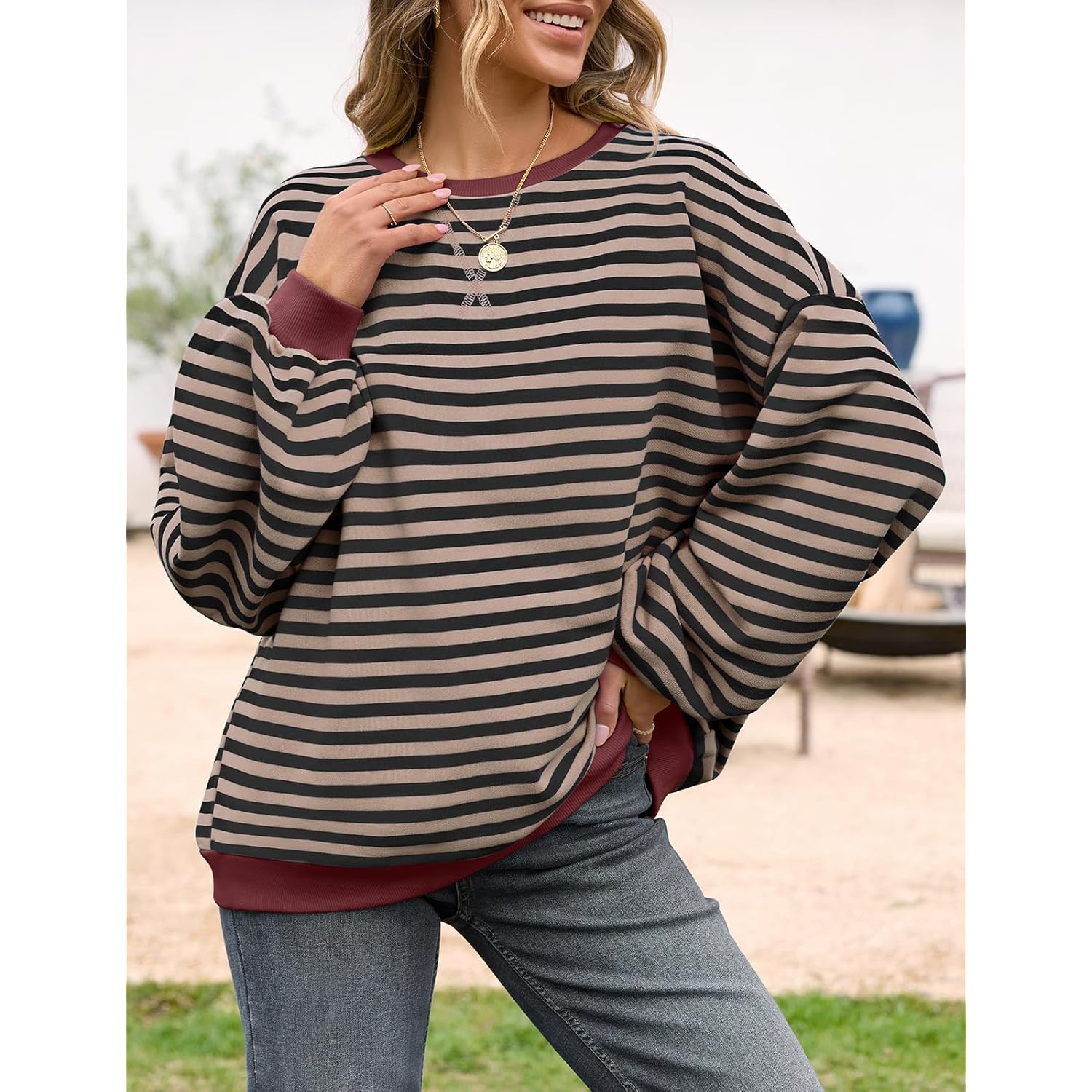 UEU Dam oversized Striped Crewneck sweatshirt Long Sleeve - Image 2
