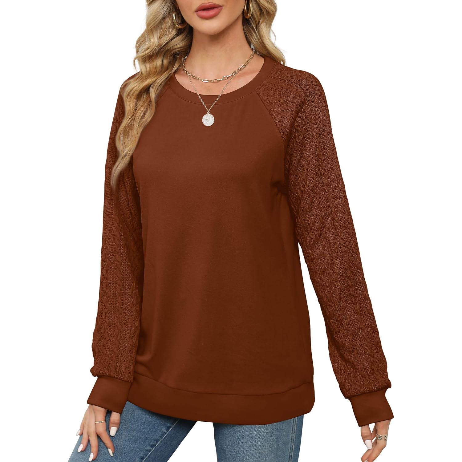 Saloogoe sweatshirt for Dam Crewneck Cable Knit Sleeve - Image 2