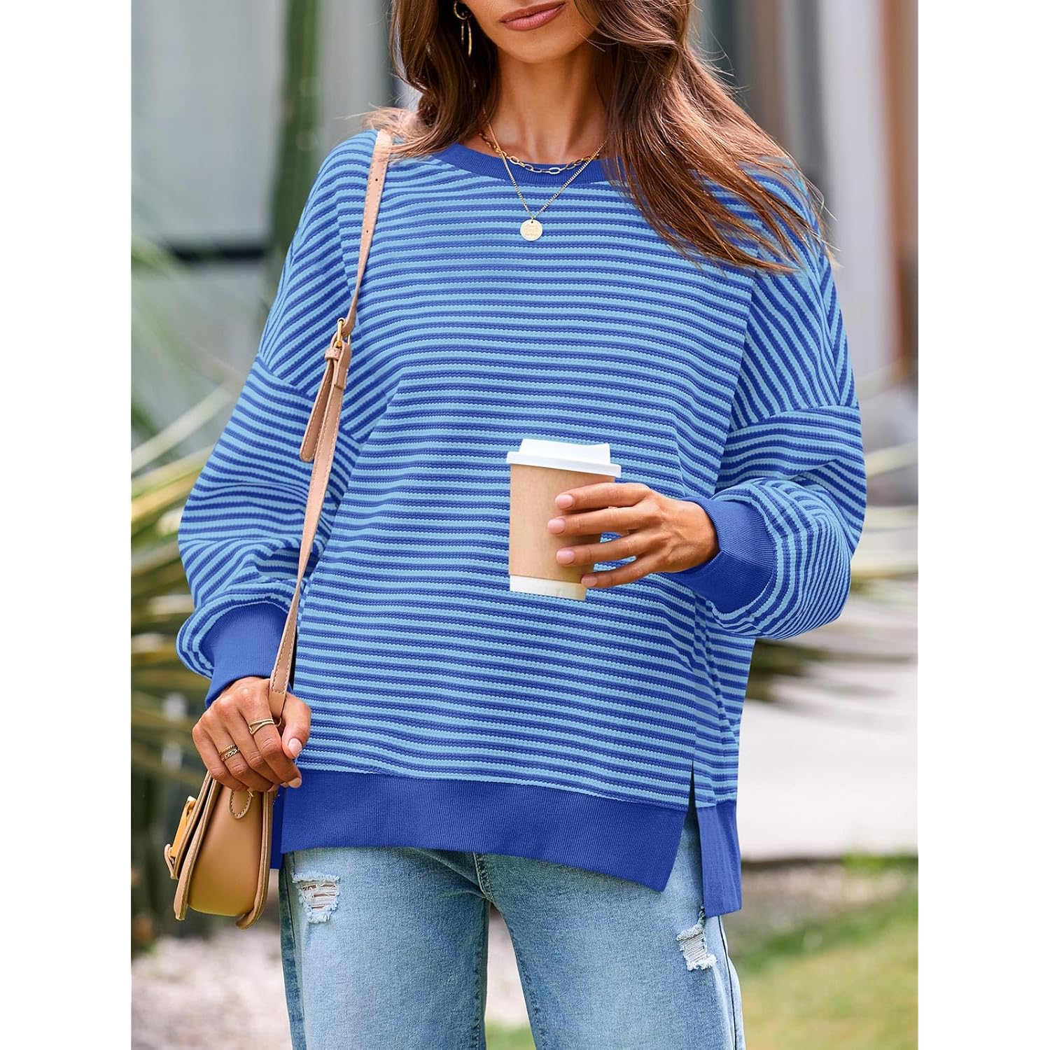 Fisoew Dam Fall oversized sweatshirt Casual Waffle Knit - Image 2