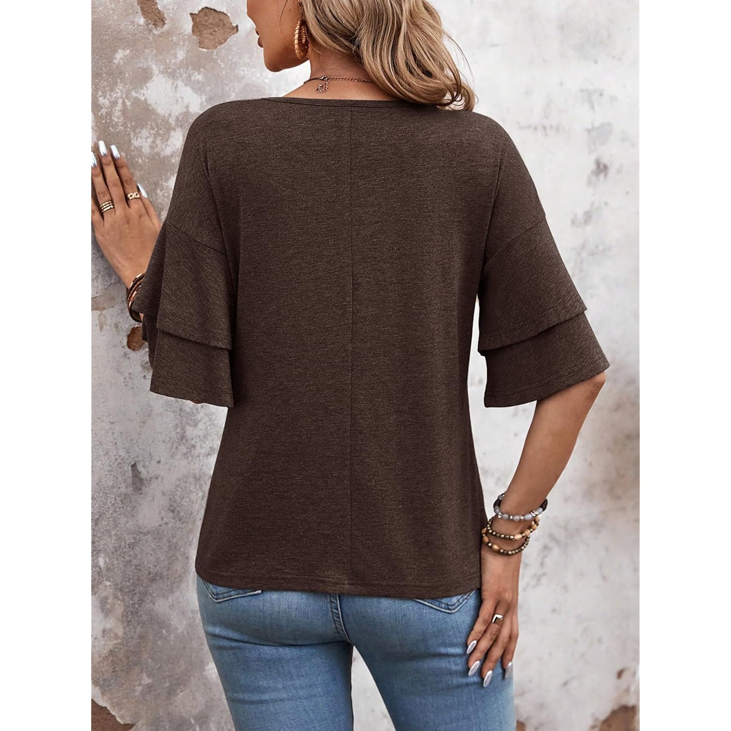 Dam blus Ruffle Sleeve topp v‑ringning skjorta Casual - Image 2