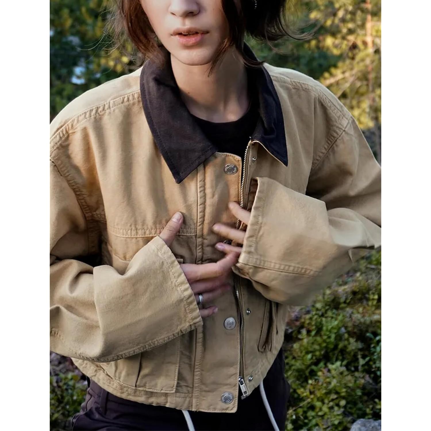 Dam cropped jacka Contrast Collar Utility kappa Cargo - Image 3