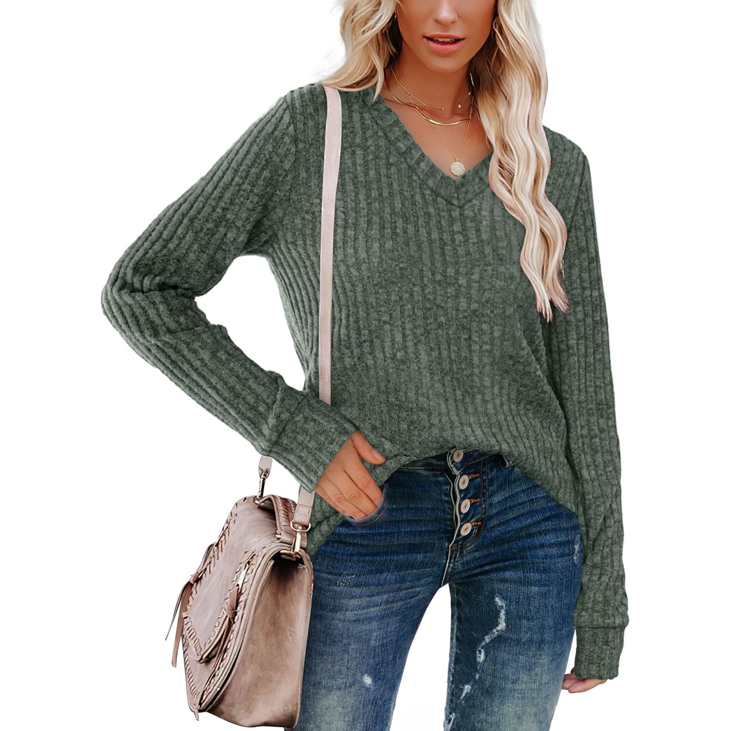 Sampeel v‑ringning långärmad skjorta for Dam Casual Fall - Image 2