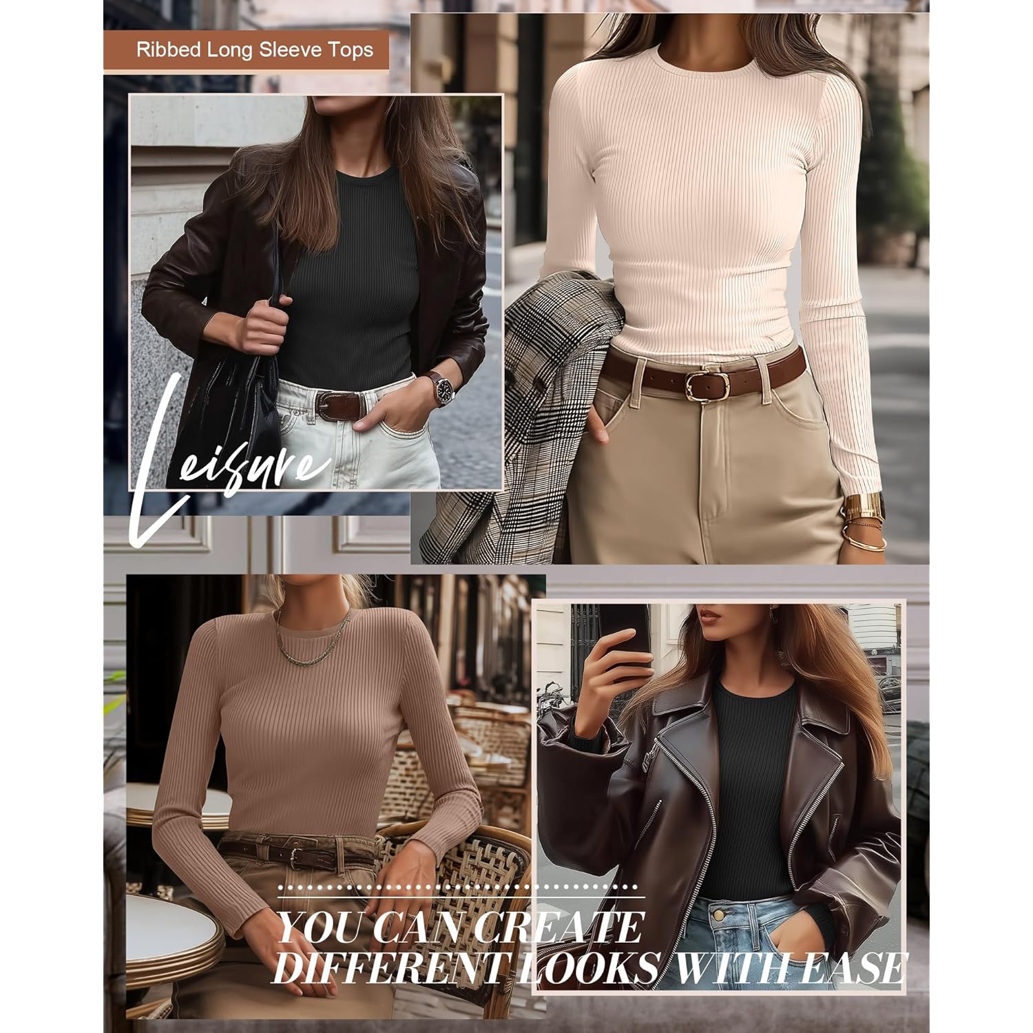 Ficerd 3 Pack Dam ribb långärmad topp, rund - Image 6