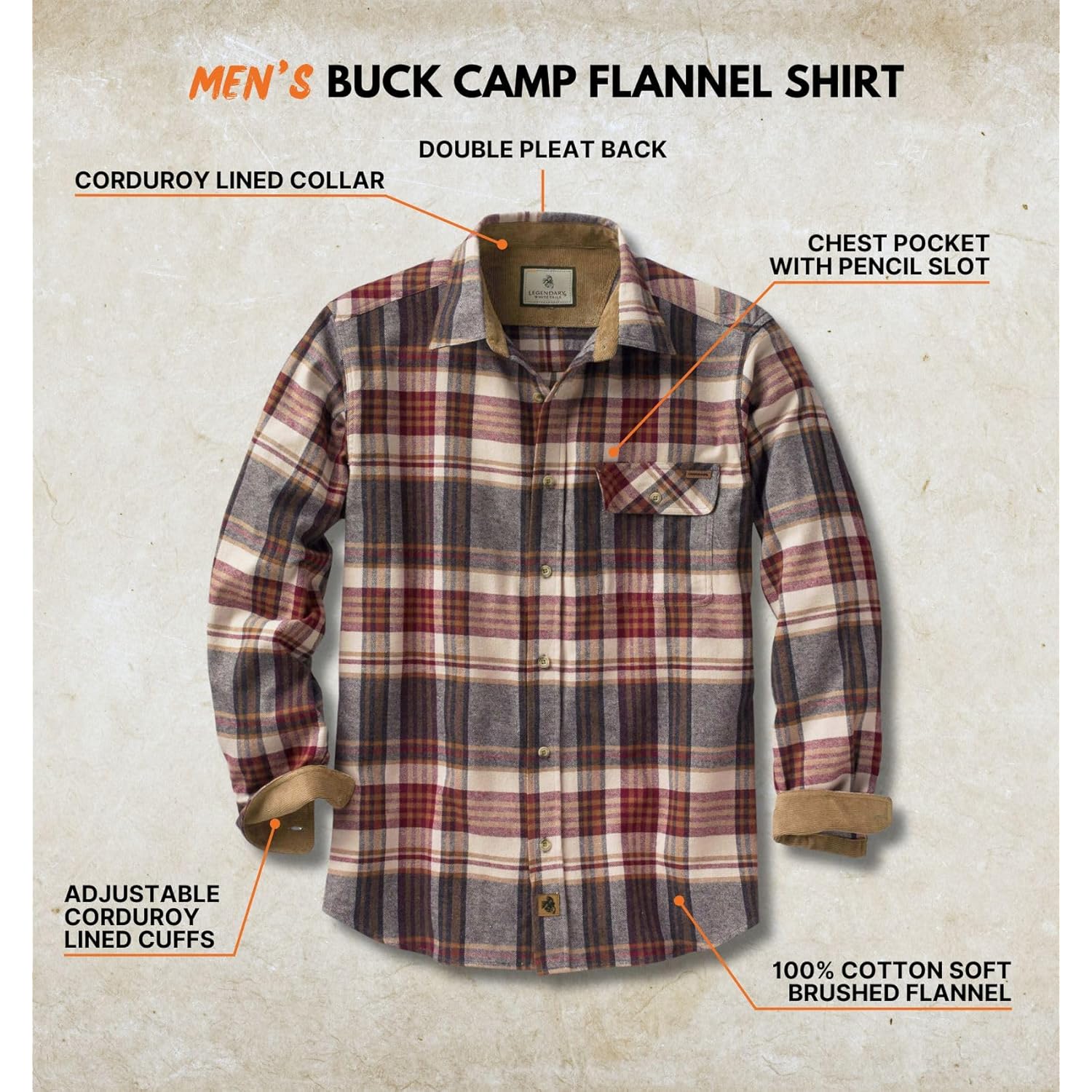 Legendary Whitetails Herr flanell skjorta långärmad button-down 100% - Image 2