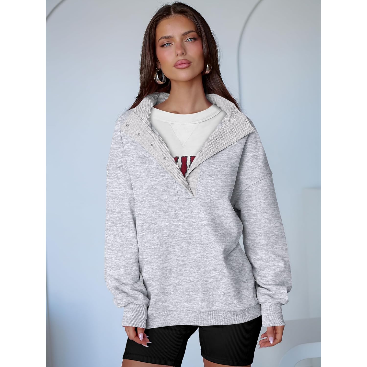ANRABESS Dam oversized sweatshirt Long Sleeve Henley pullover - Image 3