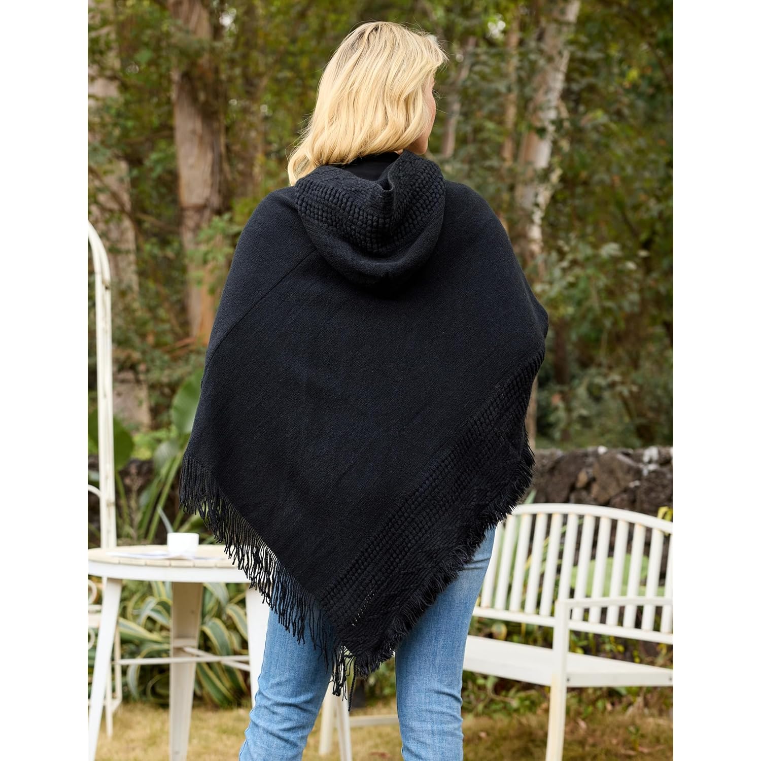 Ferand Ladies' huva Cape with Fringed Hem, Crochet - Image 5