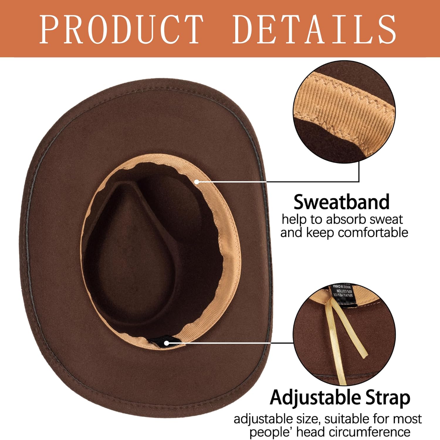 Western Cowboy hatt for Women Men, Rolled-Up Felt - Image 7