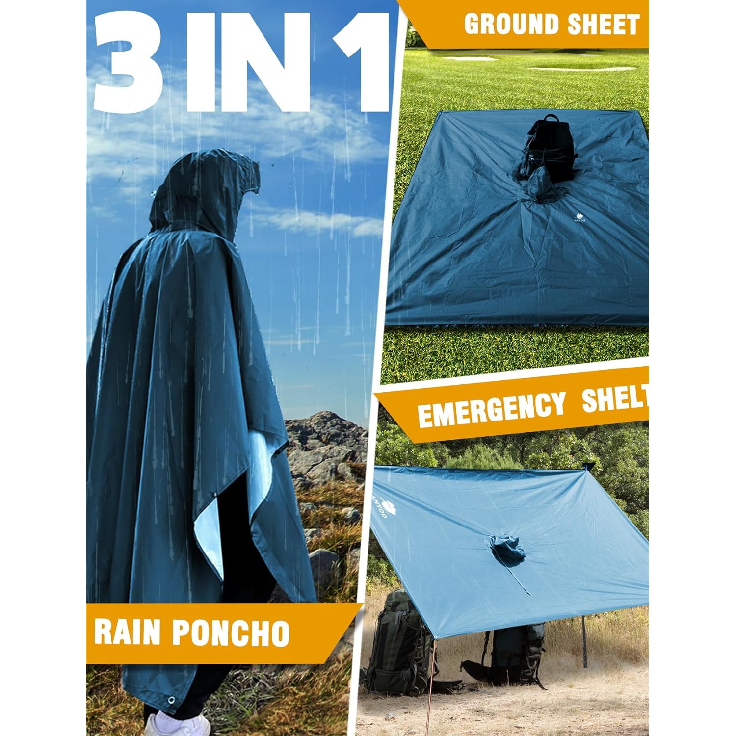 ANYOO Hooded Rain Poncho for Adults Waterproof lättvikts - Image 6