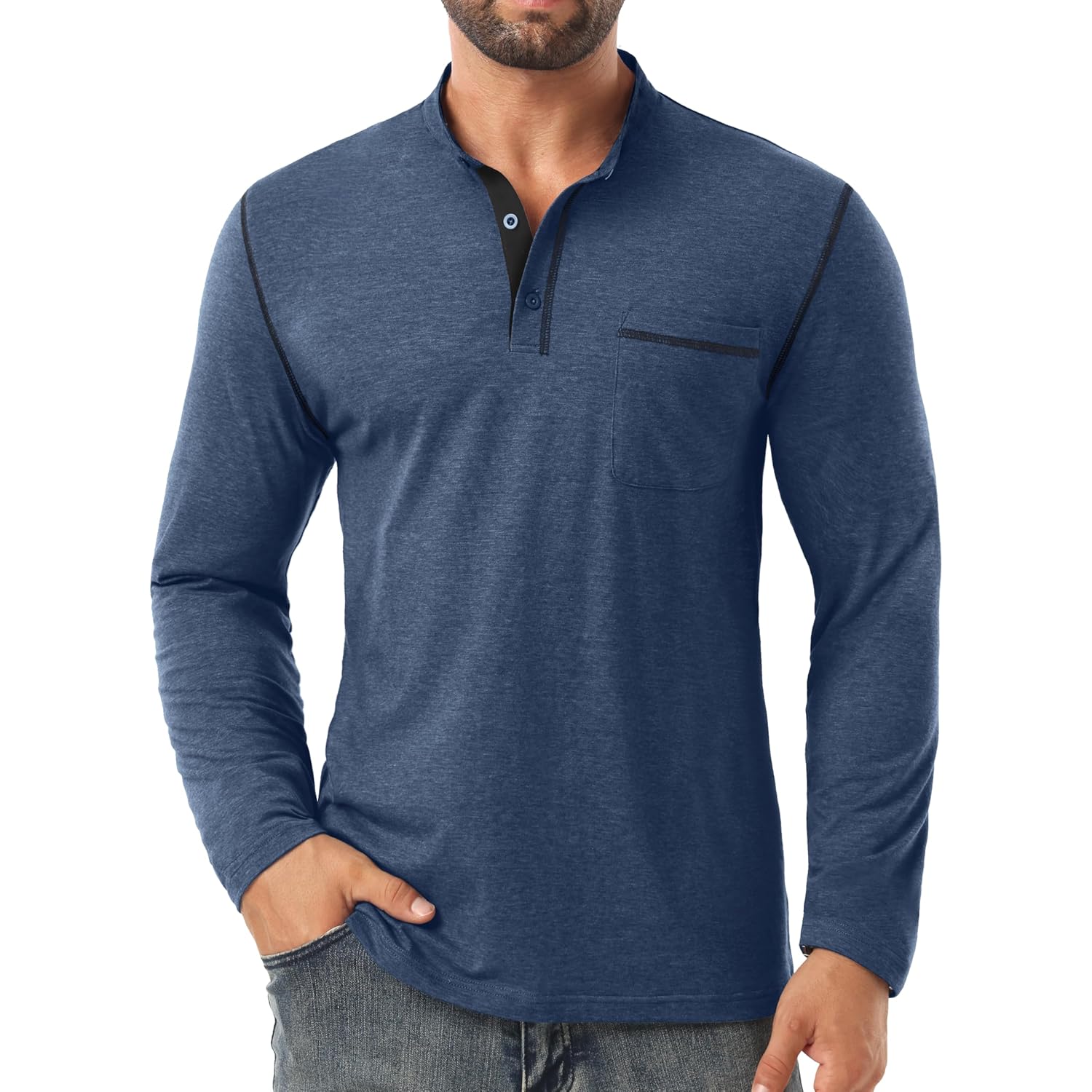 Sailwind Herr Henley Shirts långärmad Button t‑shirt Casual - Image 4