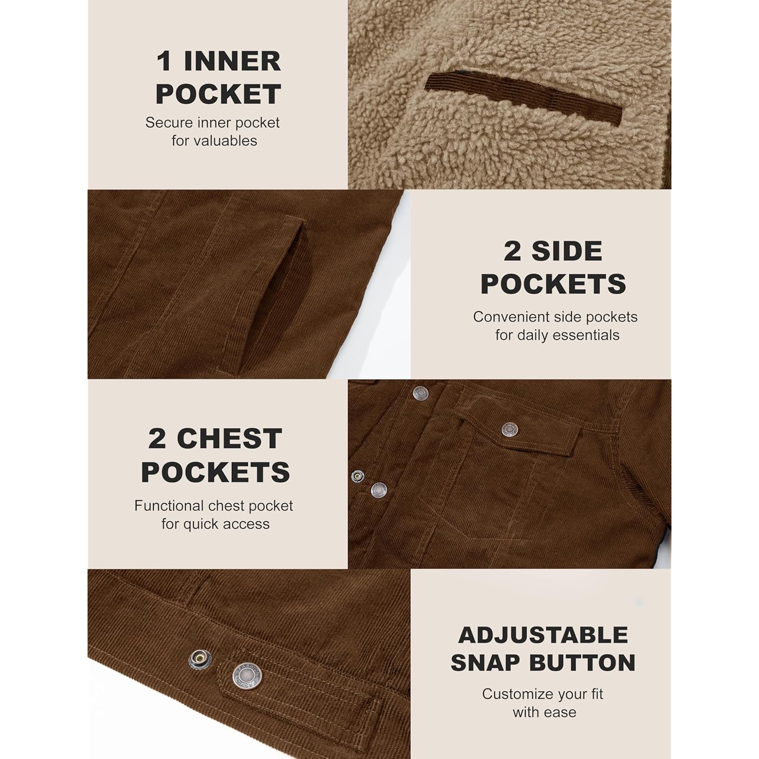 MAGCOMSEN Herr Corduroy jacka Winter Sherpa Lined Warm - Image 6