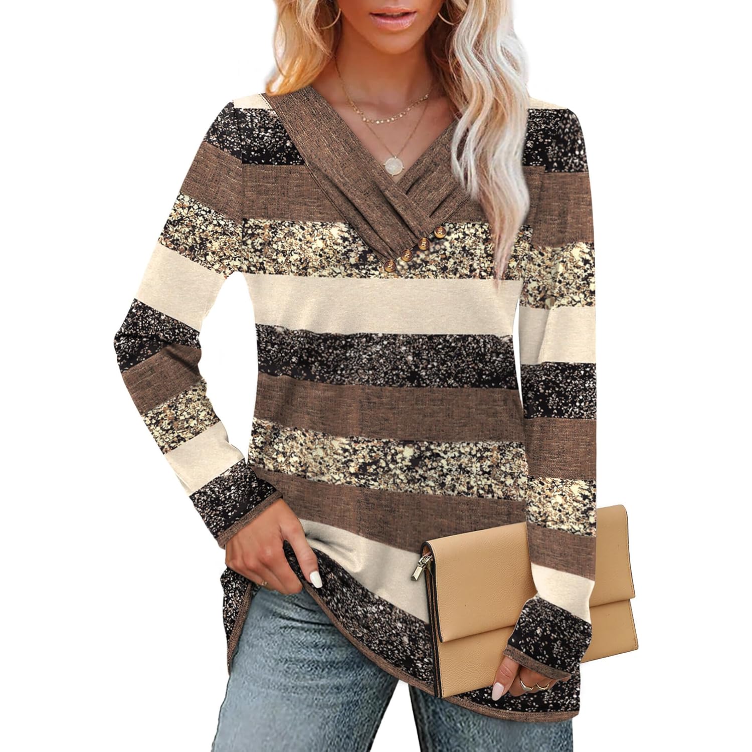 WIHOLL långärmad skjorta for Dam Fall Outfits v‑ringning - Image 2