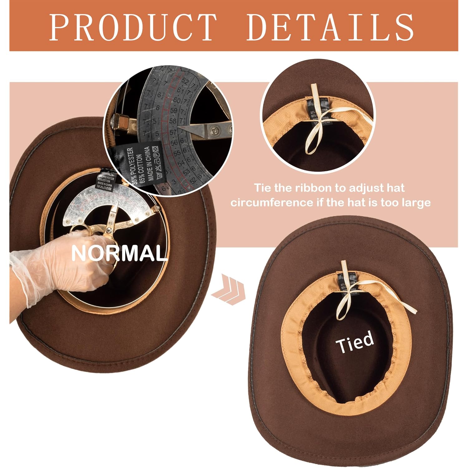 Western Cowboy hatt for Women Men, Rolled-Up Felt - Image 3