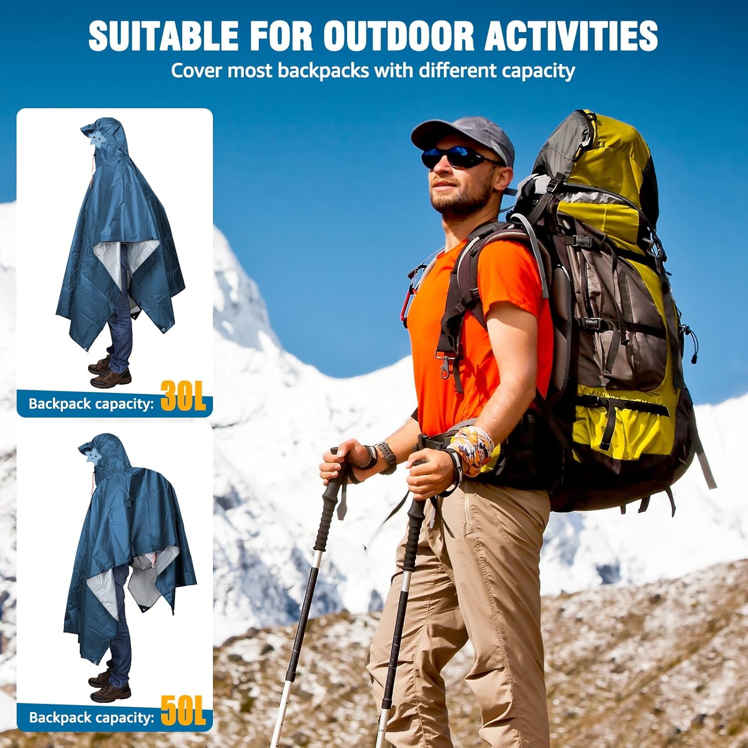 ANYOO Hooded Rain Poncho for Adults Waterproof lättvikts - Image 7