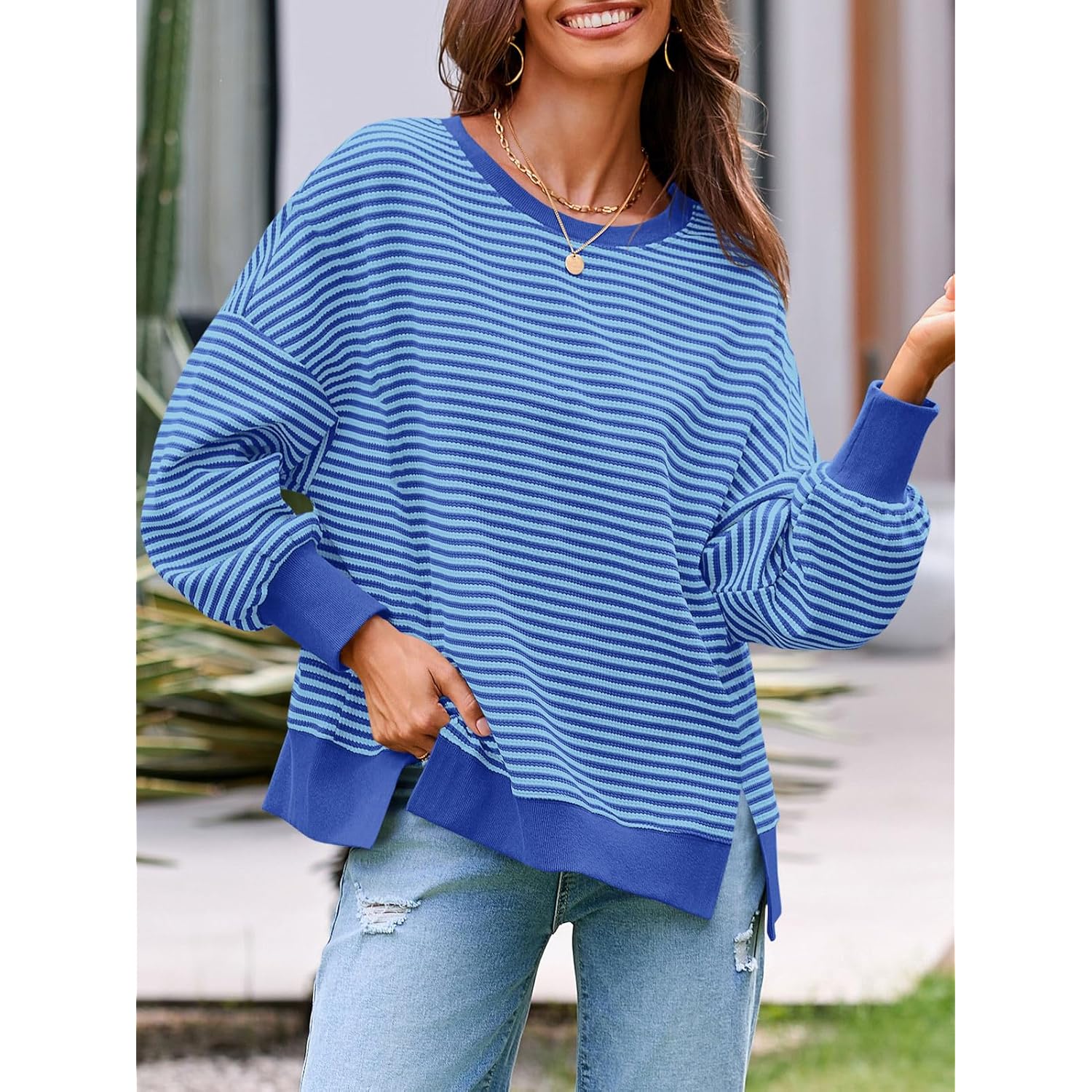 Fisoew Dam Fall oversized sweatshirt Casual Waffle Knit - Image 5