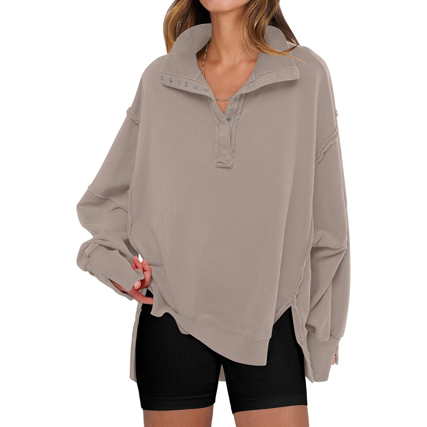 ANRABESS Dam sweatshirt oversized Casual Loose Button Up