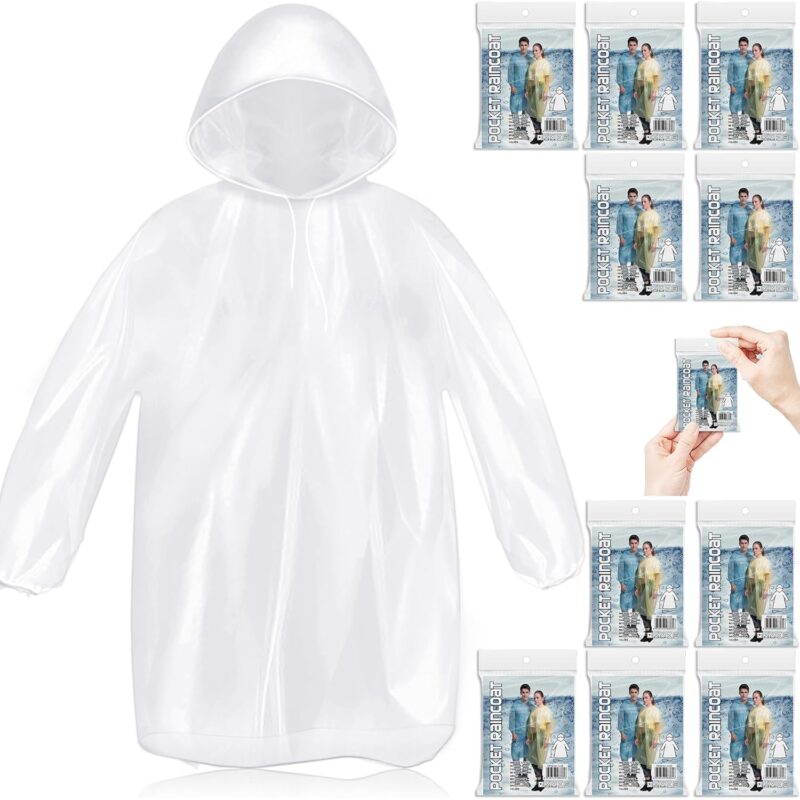 10 Pack Disposable Rain Ponchos for Adults, Card-Sized