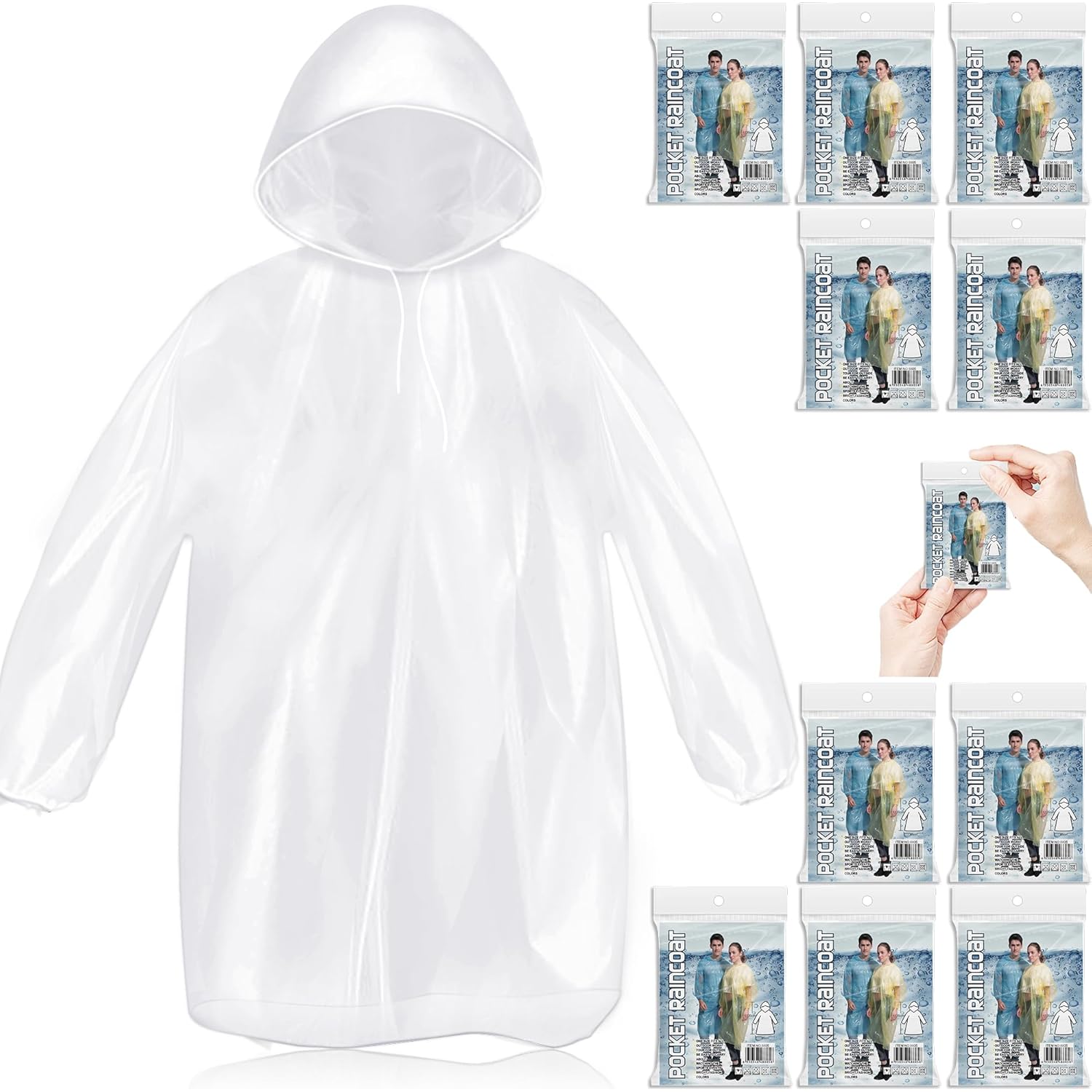 10 Pack Disposable Rain Ponchos for Adults, Card-Sized