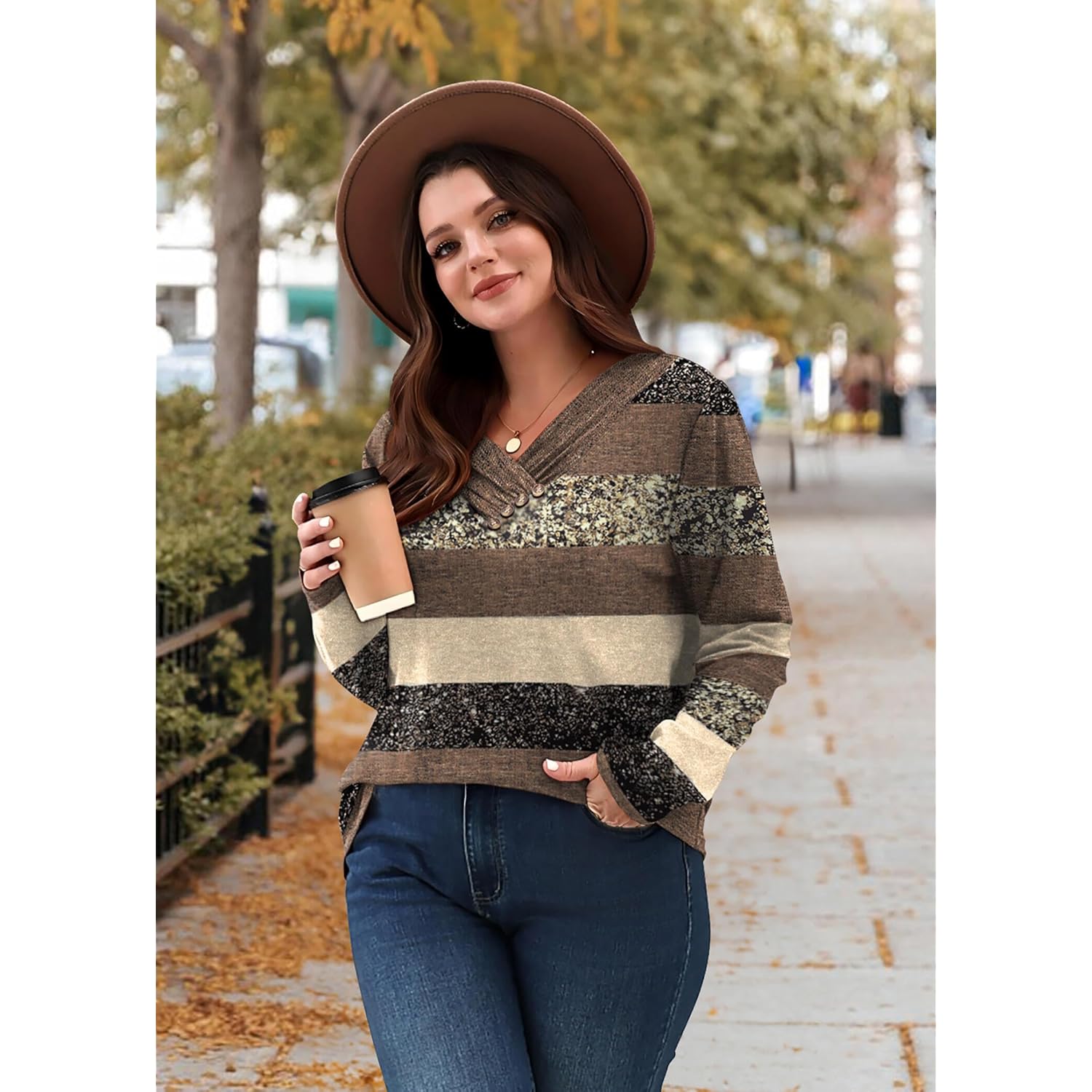 WIHOLL långärmad skjorta for Dam Fall Outfits v‑ringning - Image 4