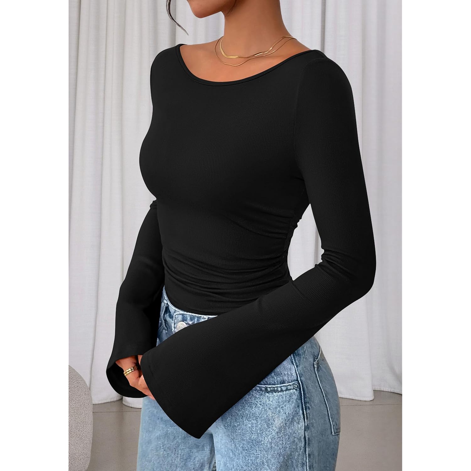 PRETTYGARDEN Dam långärmad skjorta 2025 Fall Crop Going - Image 3