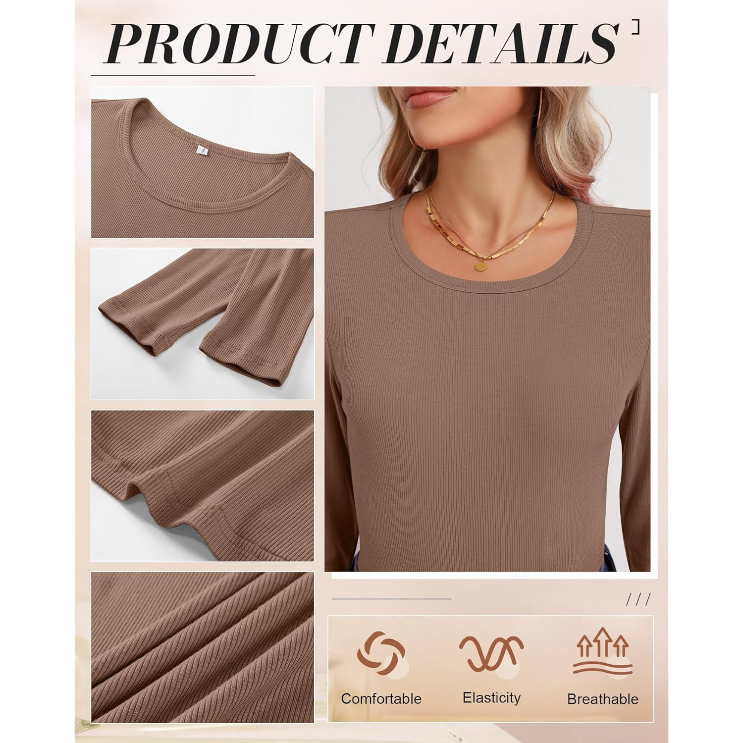 Ficerd 3 Pack Dam ribb långärmad topp, rund - Image 4