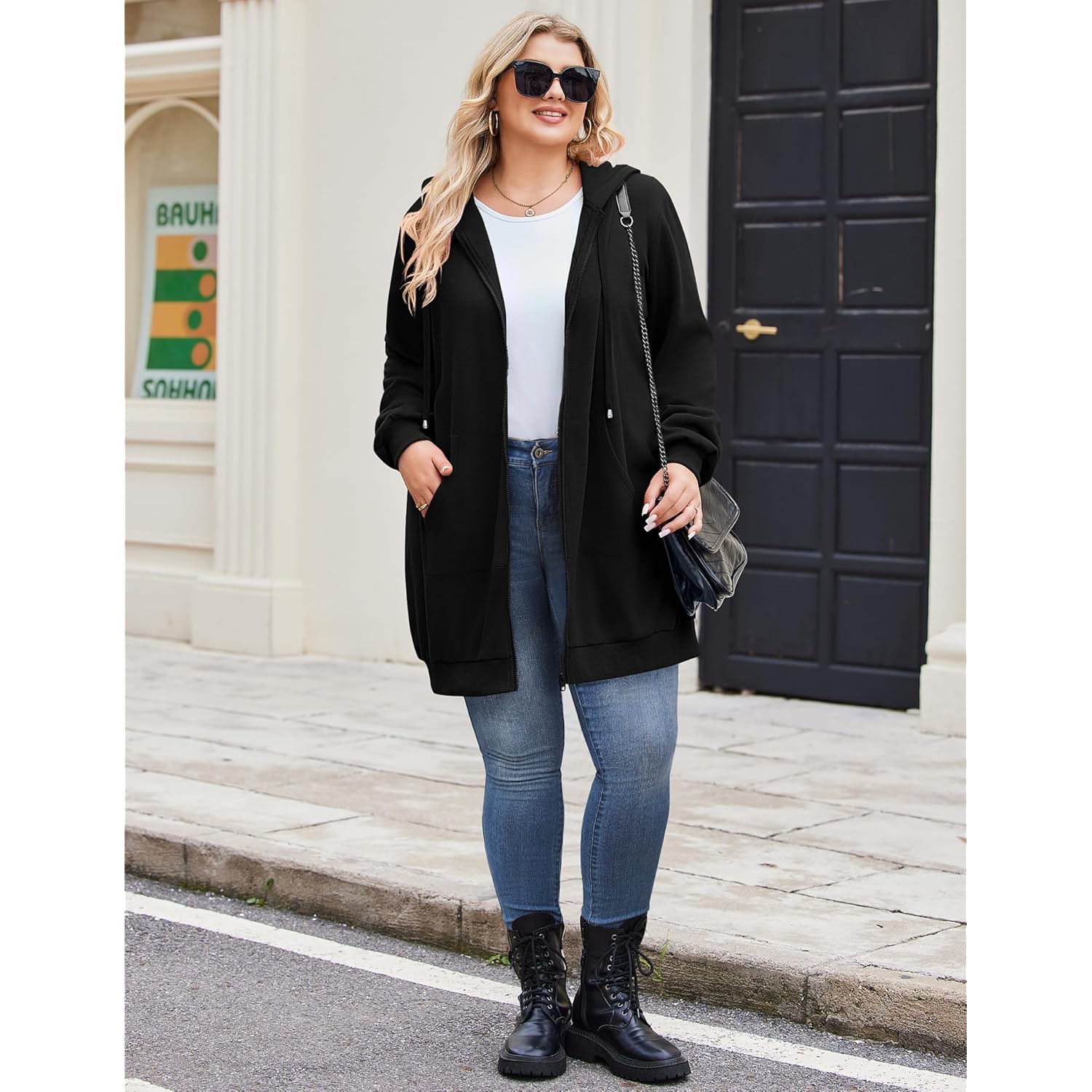 IN'VOLAND Dam Plus Size dragkedja hoodie Long Sleeve - Image 3