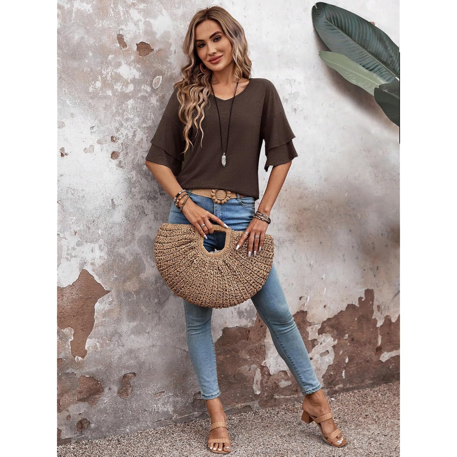 Dam blus Ruffle Sleeve topp v‑ringning skjorta Casual - Image 6