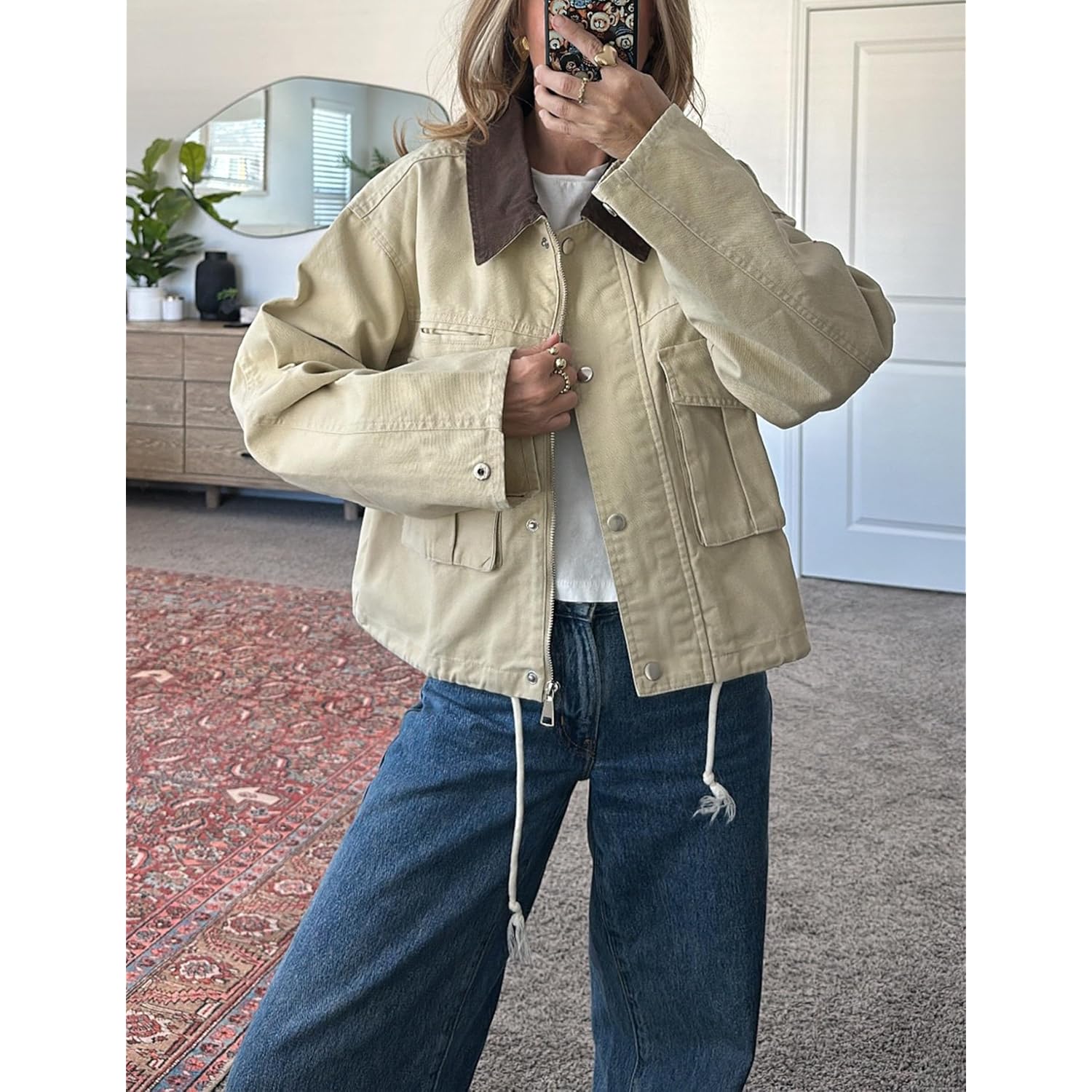 Dam cropped jacka Contrast Collar Utility kappa Cargo - Image 4