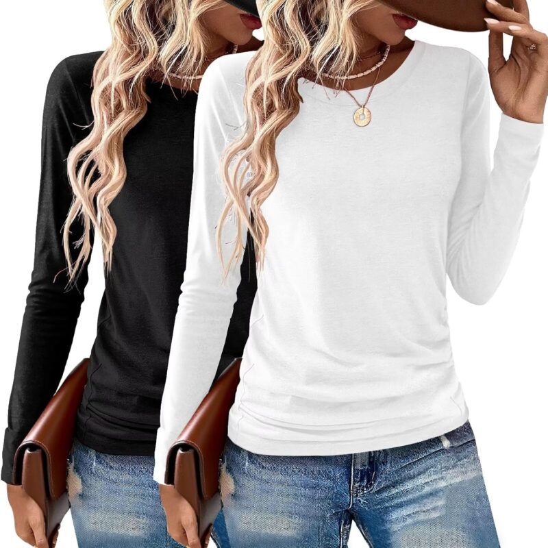 2 Pack Dam topp Crewneck Soft långärmad skjorta