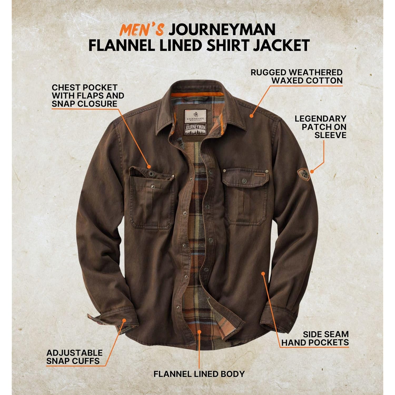 Legendary Whitetails Herr Flannel Lined Shirt jacka Waxed - Image 2