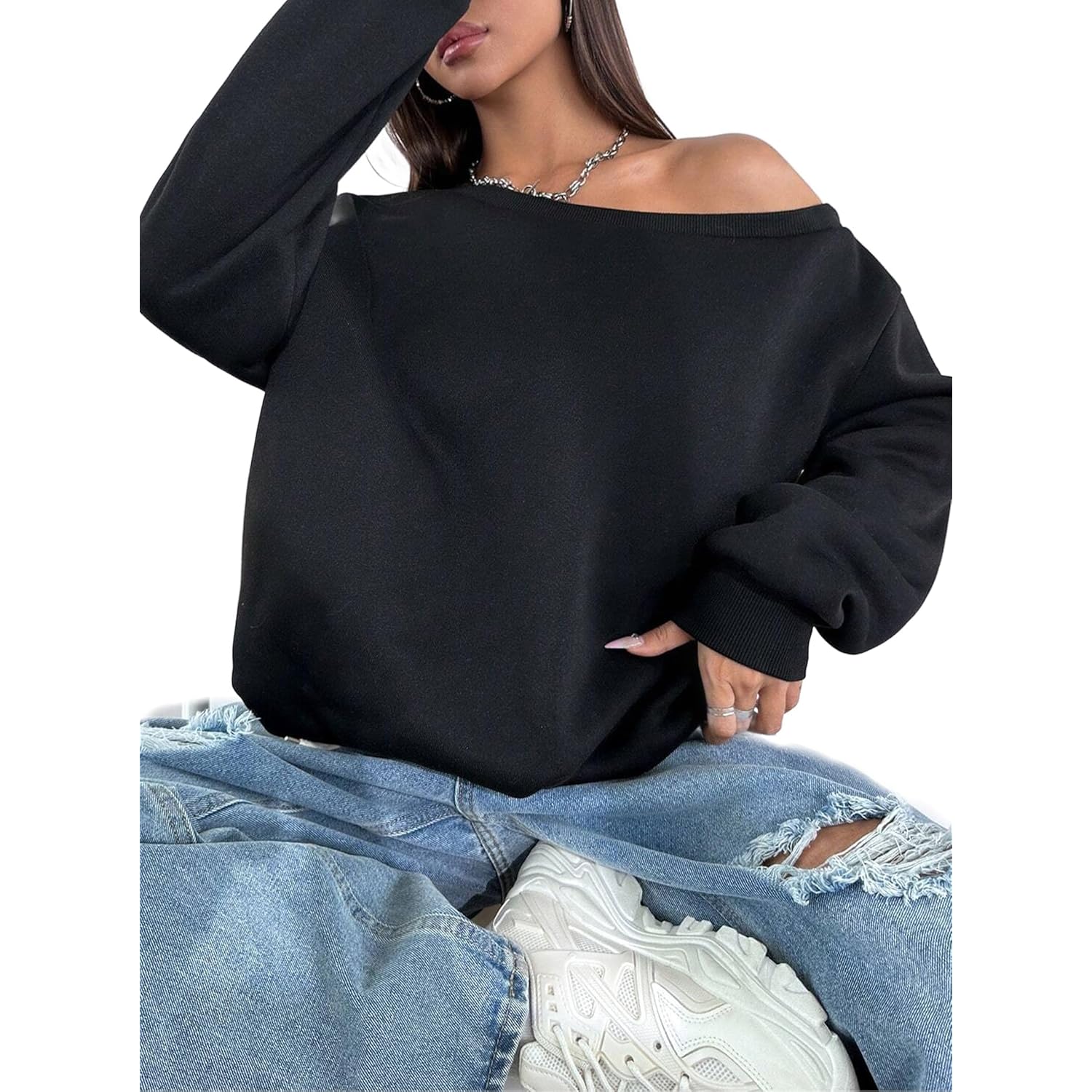 Remidoo Dam Off Shoulder sweatshirt Drop Shoulder oversized - Image 4