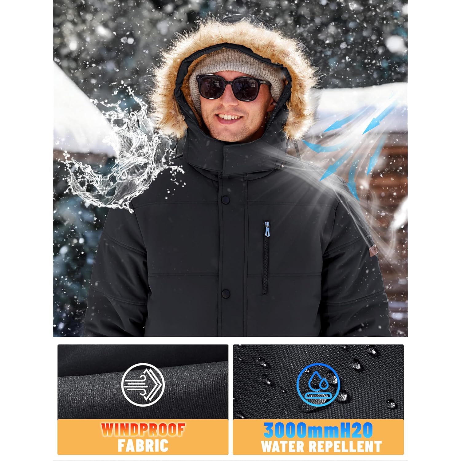 TACVASEN Herr Winter jacka with Hood Water Repellent - Image 4