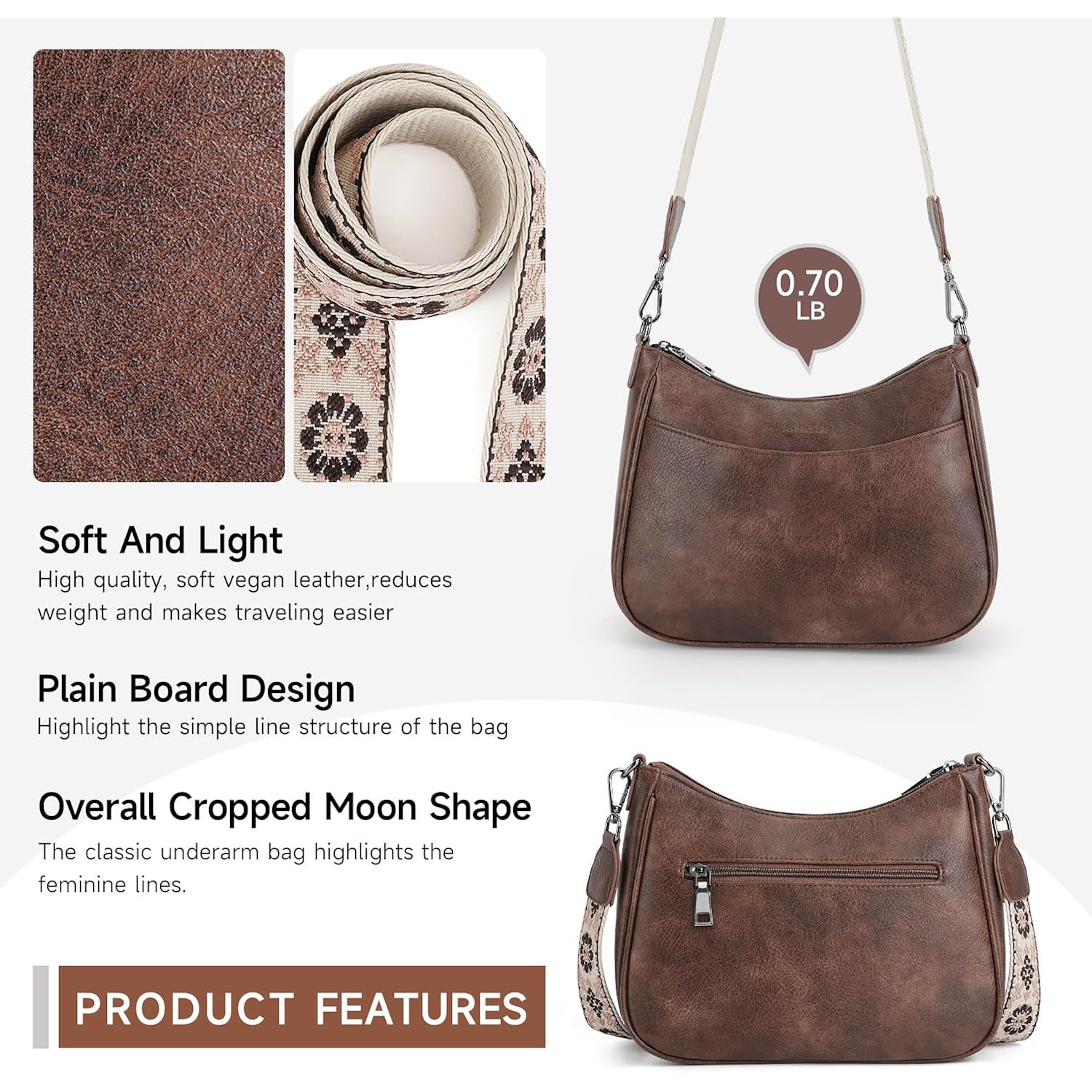 APHISON Trendy läder crossbody Purse with justerbar rem, - Image 5