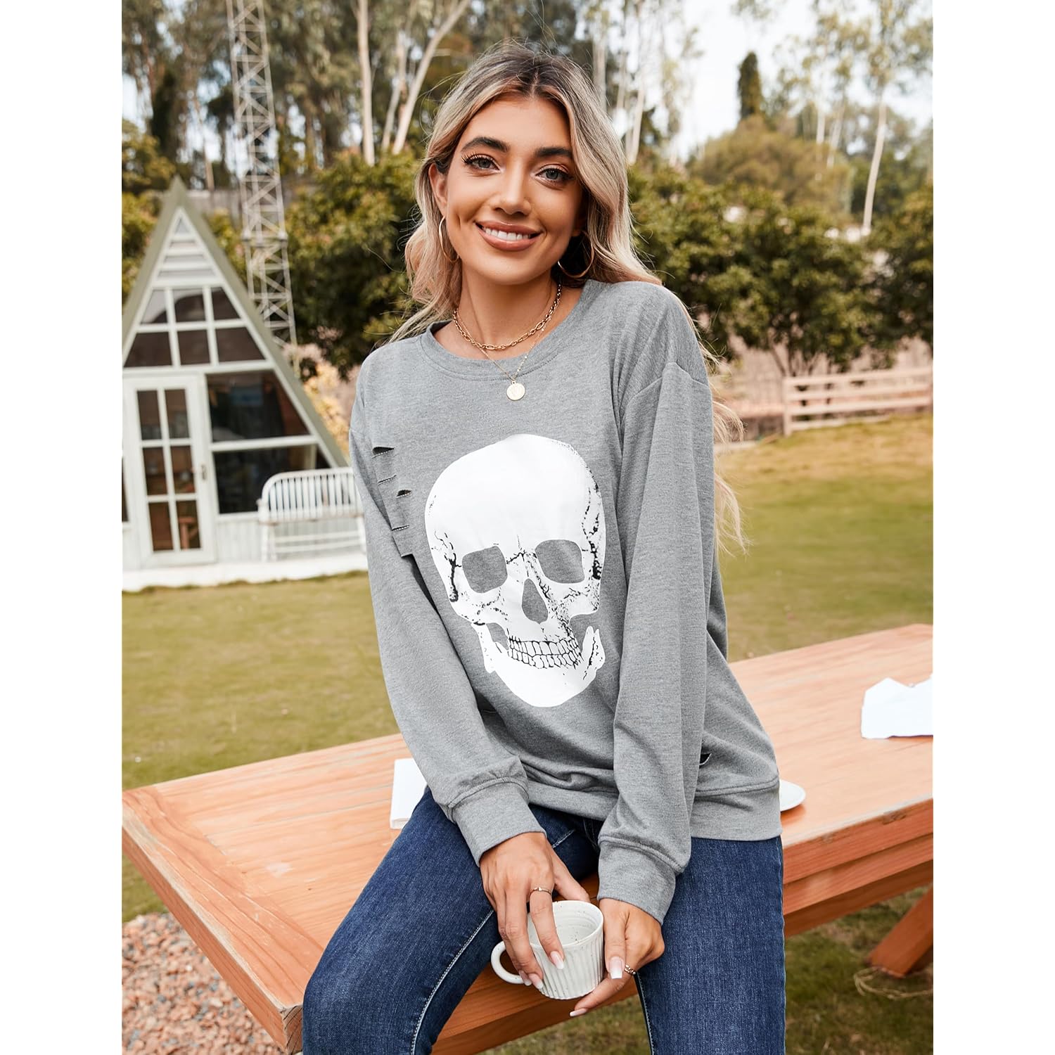 Blooming Jelly Dam Halloween sweatshirt Skull Graphic T - Image 4